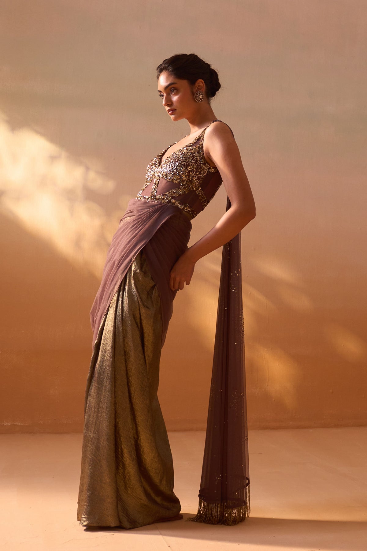 Chocolate Brown Draped Saree