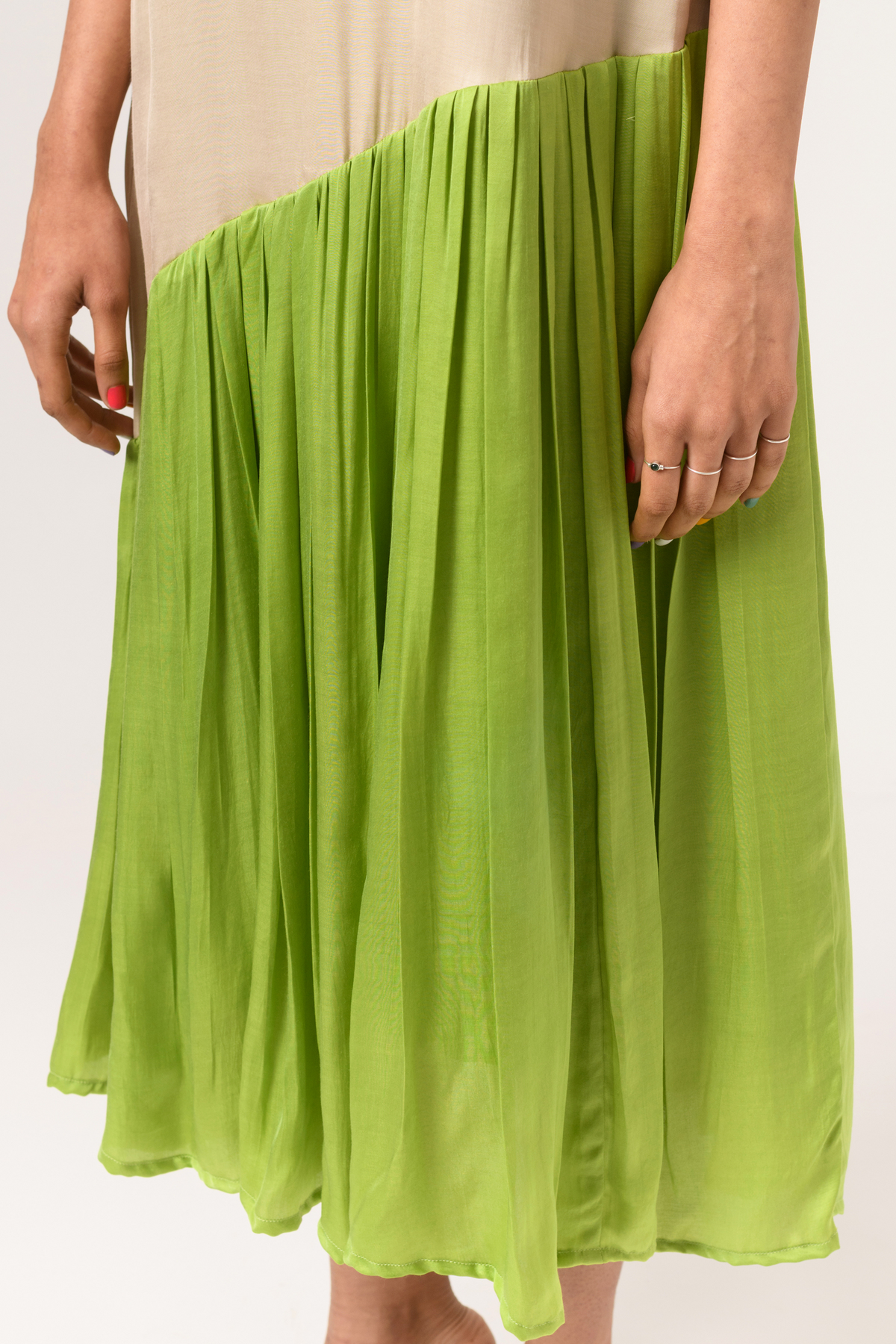 Ecru green gather dress