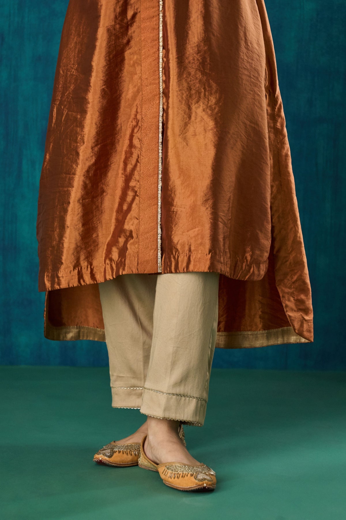 Rust Habotai Silk Kurta Sets