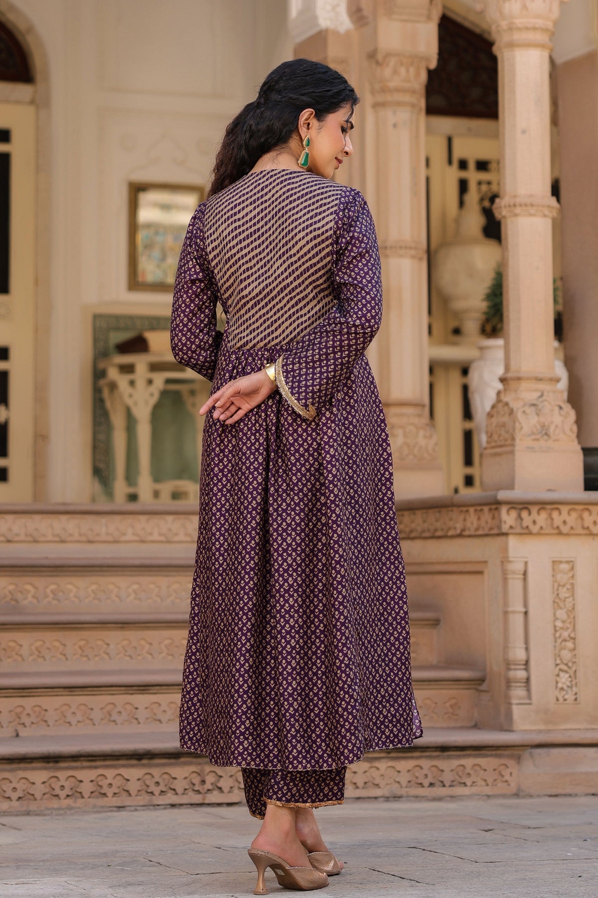 Printed Frockstyle Purple Kurta Set