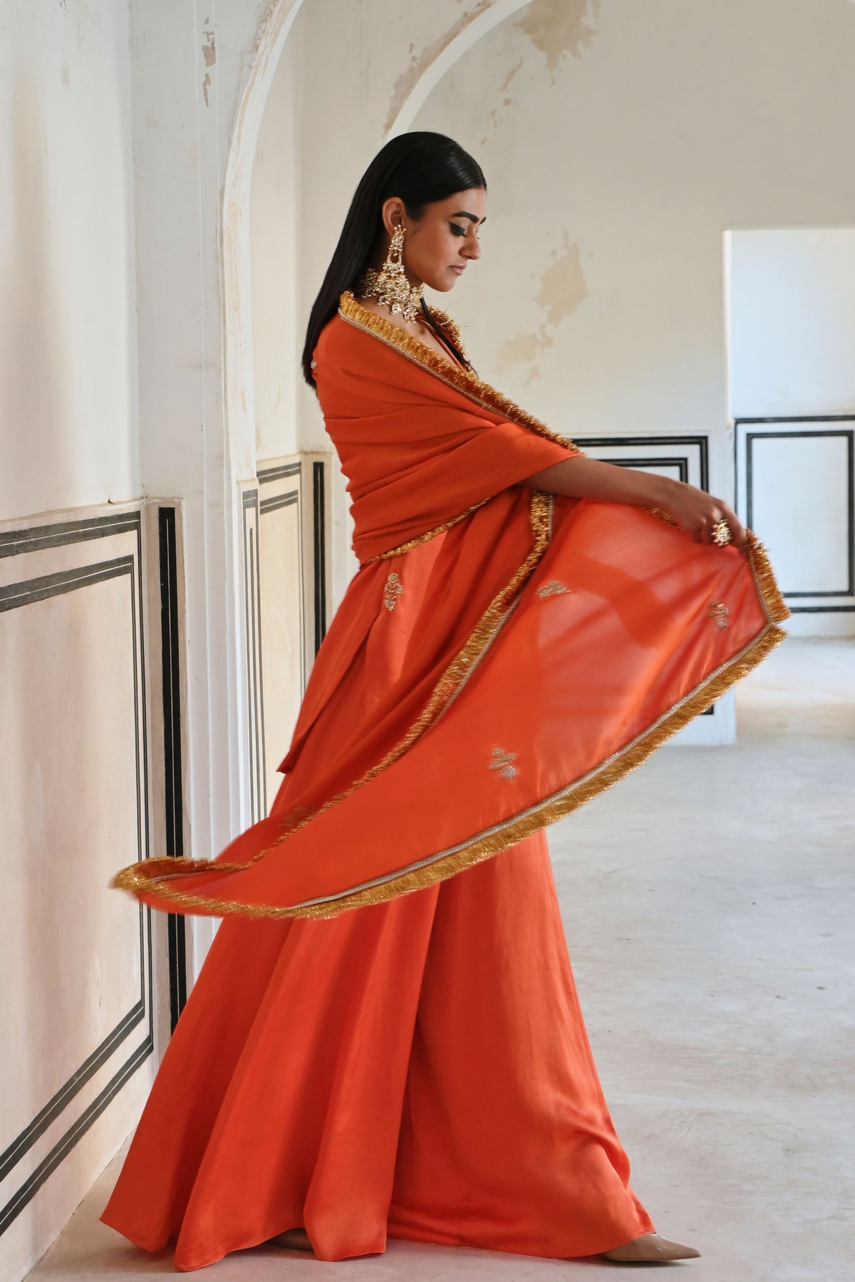 Orange Embroidered Kurta Set