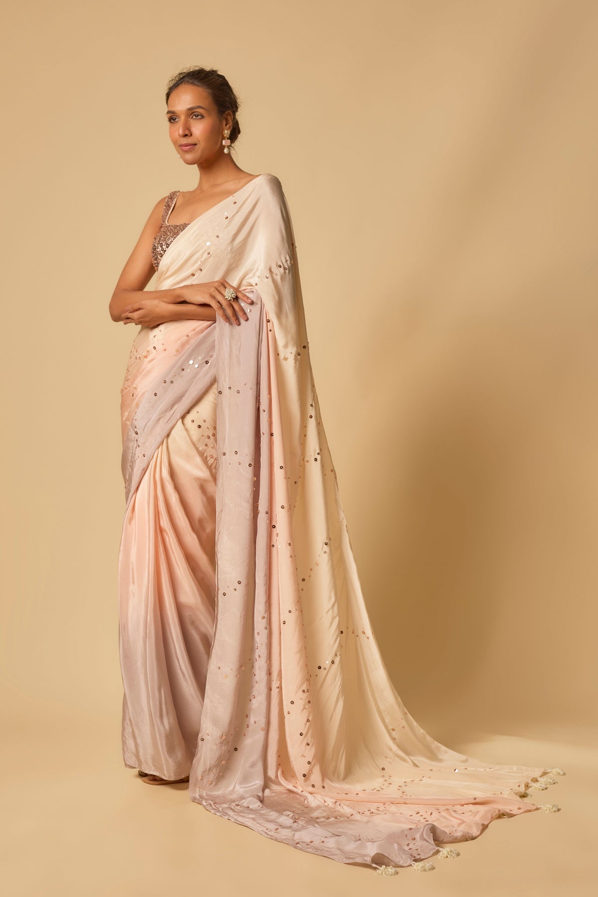 Lilac Ombre Embroidered Saree Set