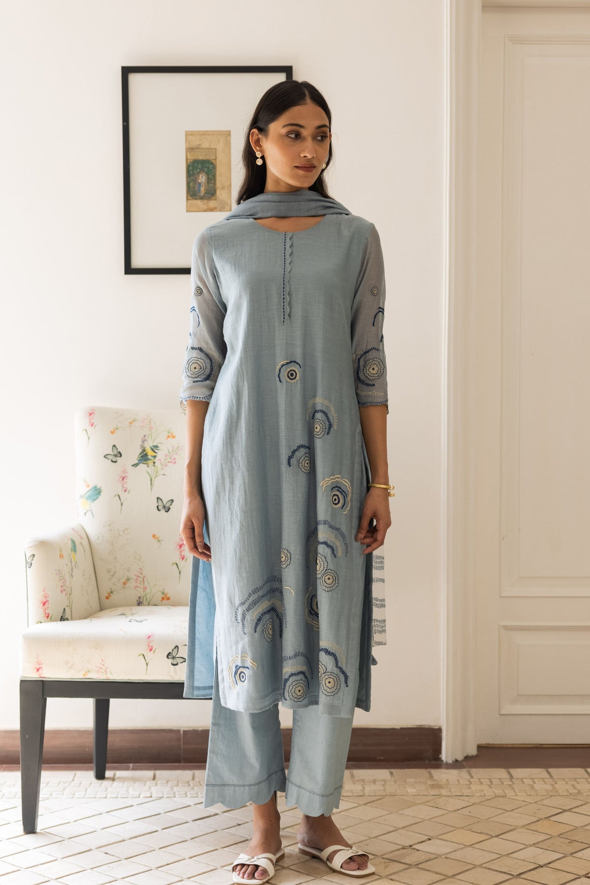 Powder Blue Embroidered Kurta Set