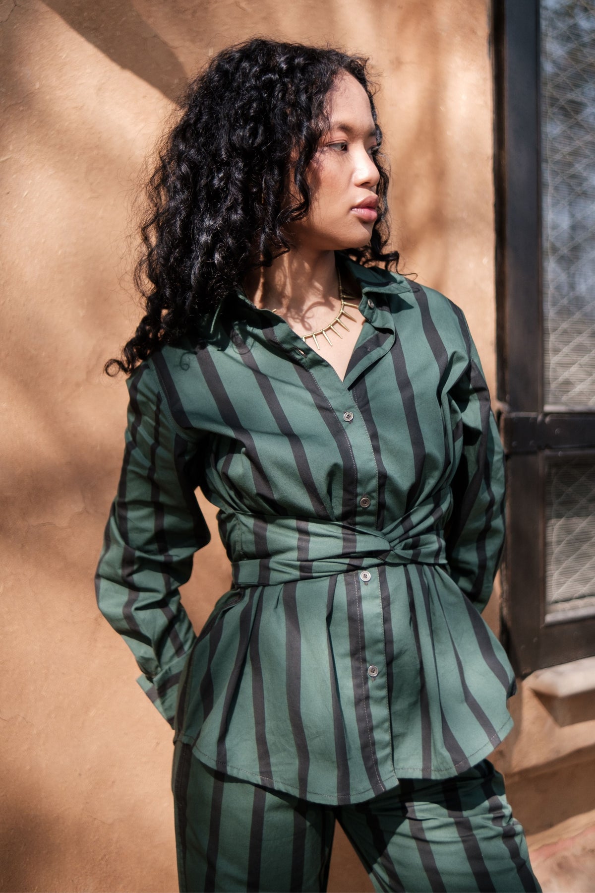 Green Stripes Nara Knot Shirt