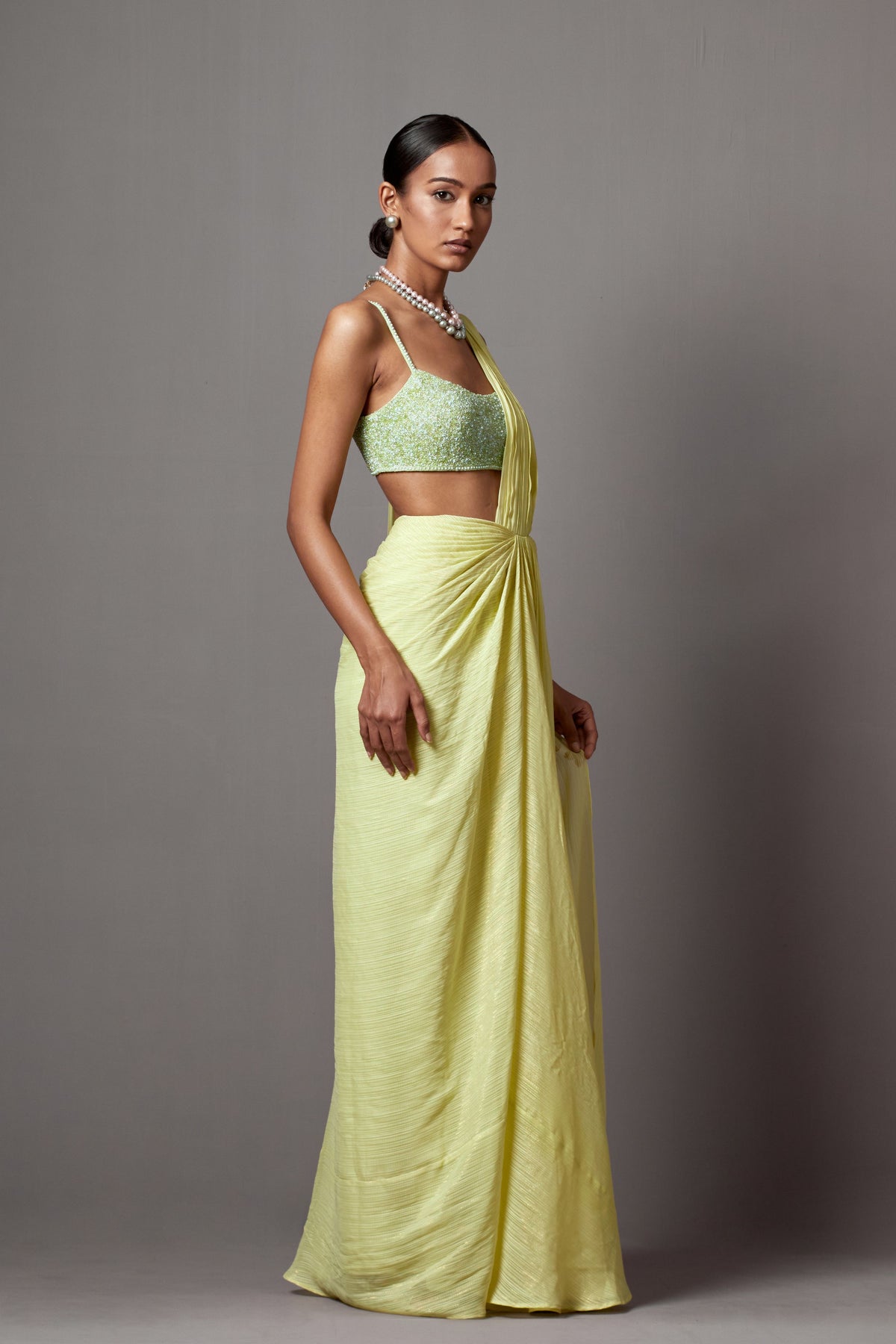 Lime Drape Saree Set