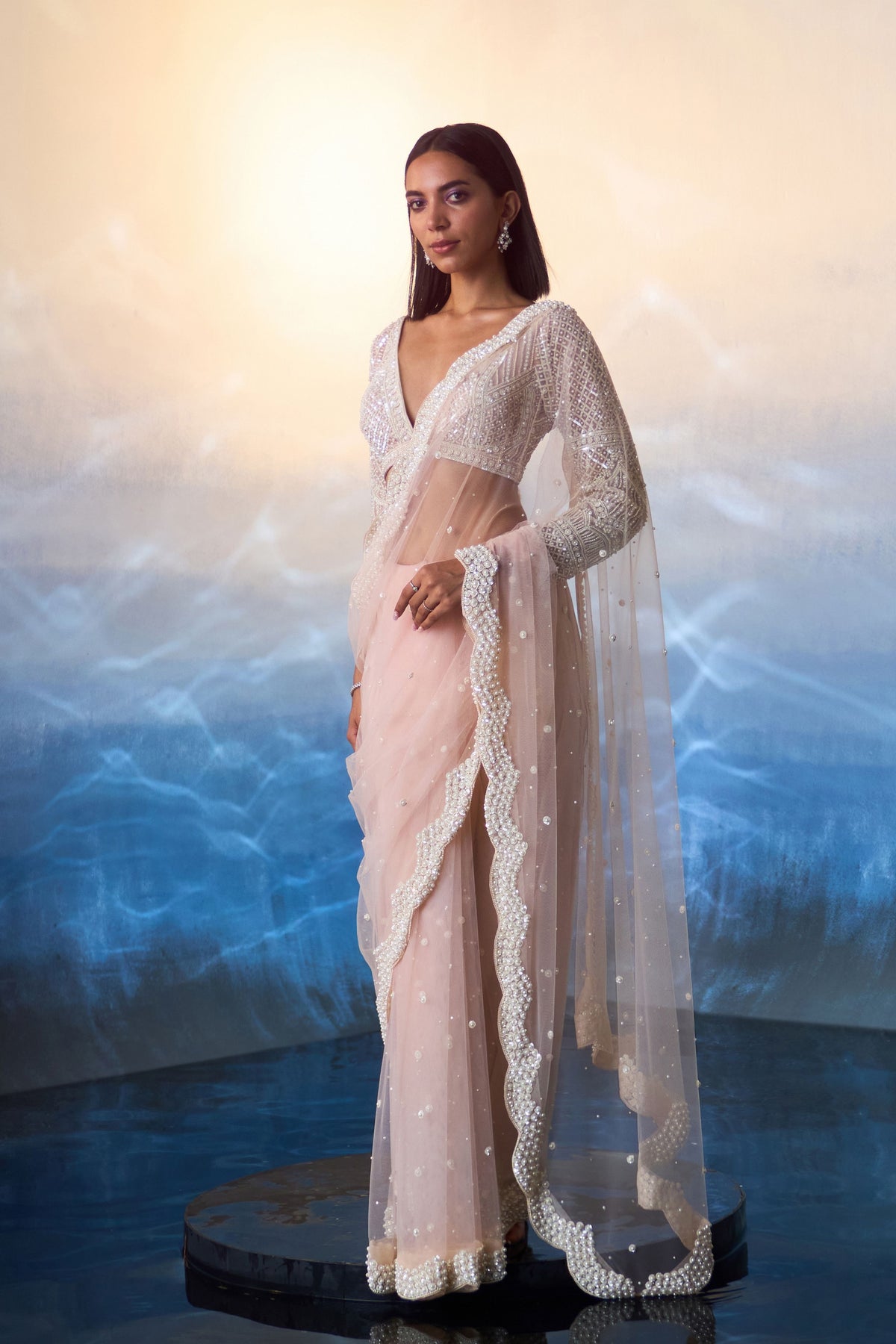 Light Peach Saree Set