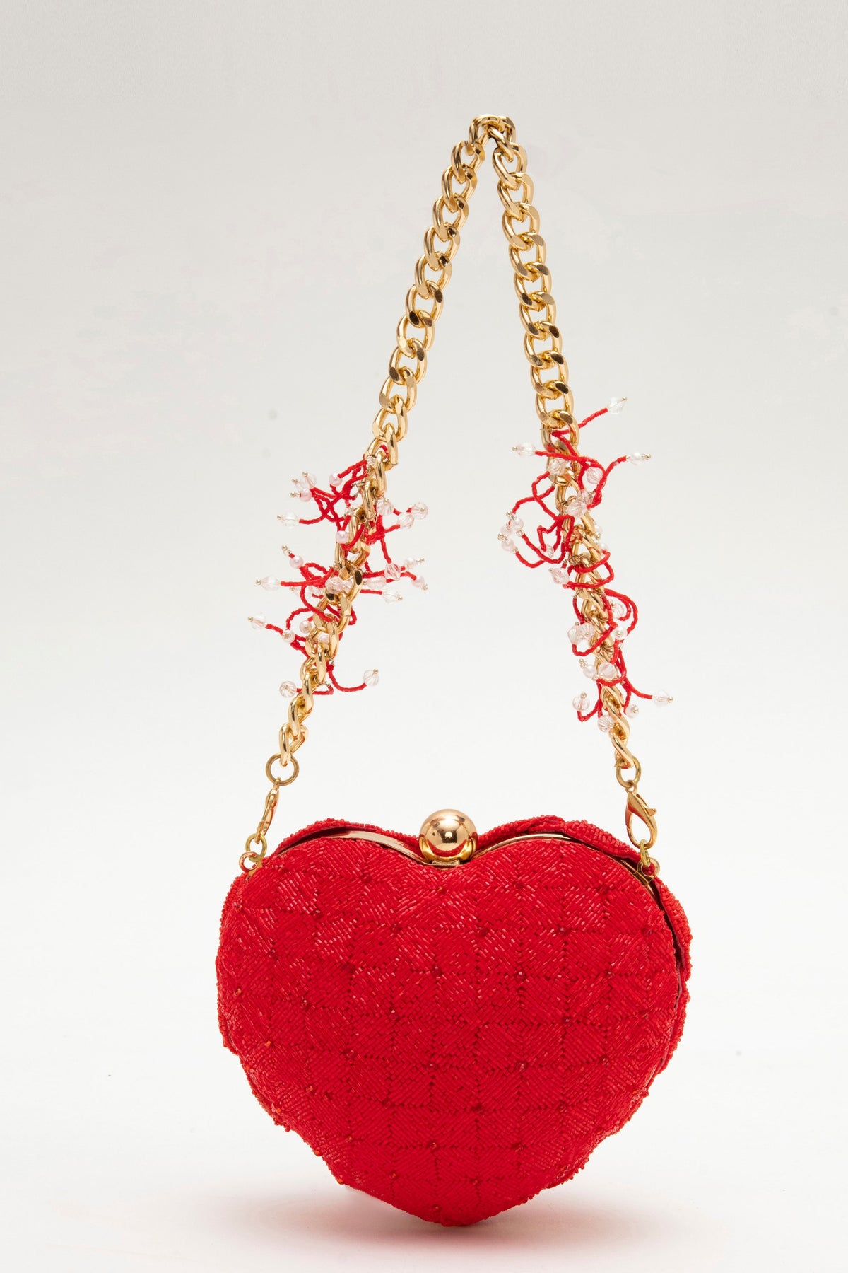 Isa Beaded Heart – Bright Crimson