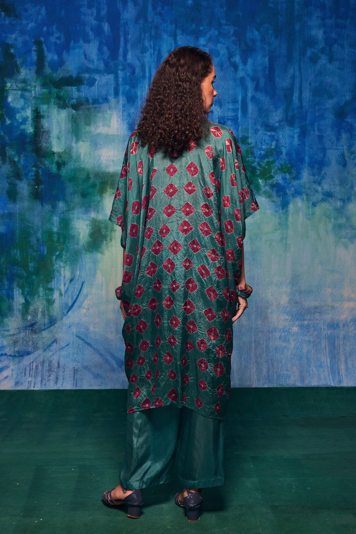 Shibori Coco Teal Kaftan Set