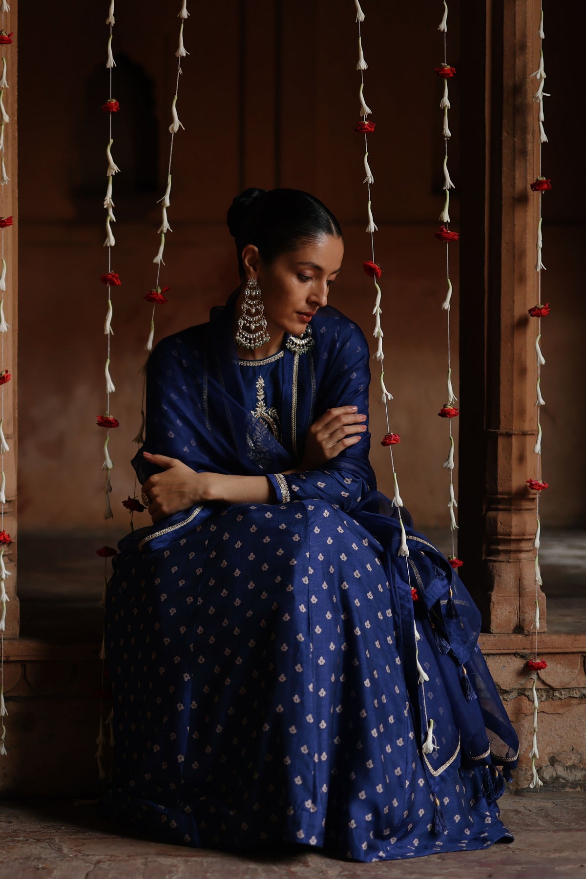 Blue Printed Anarkali Set