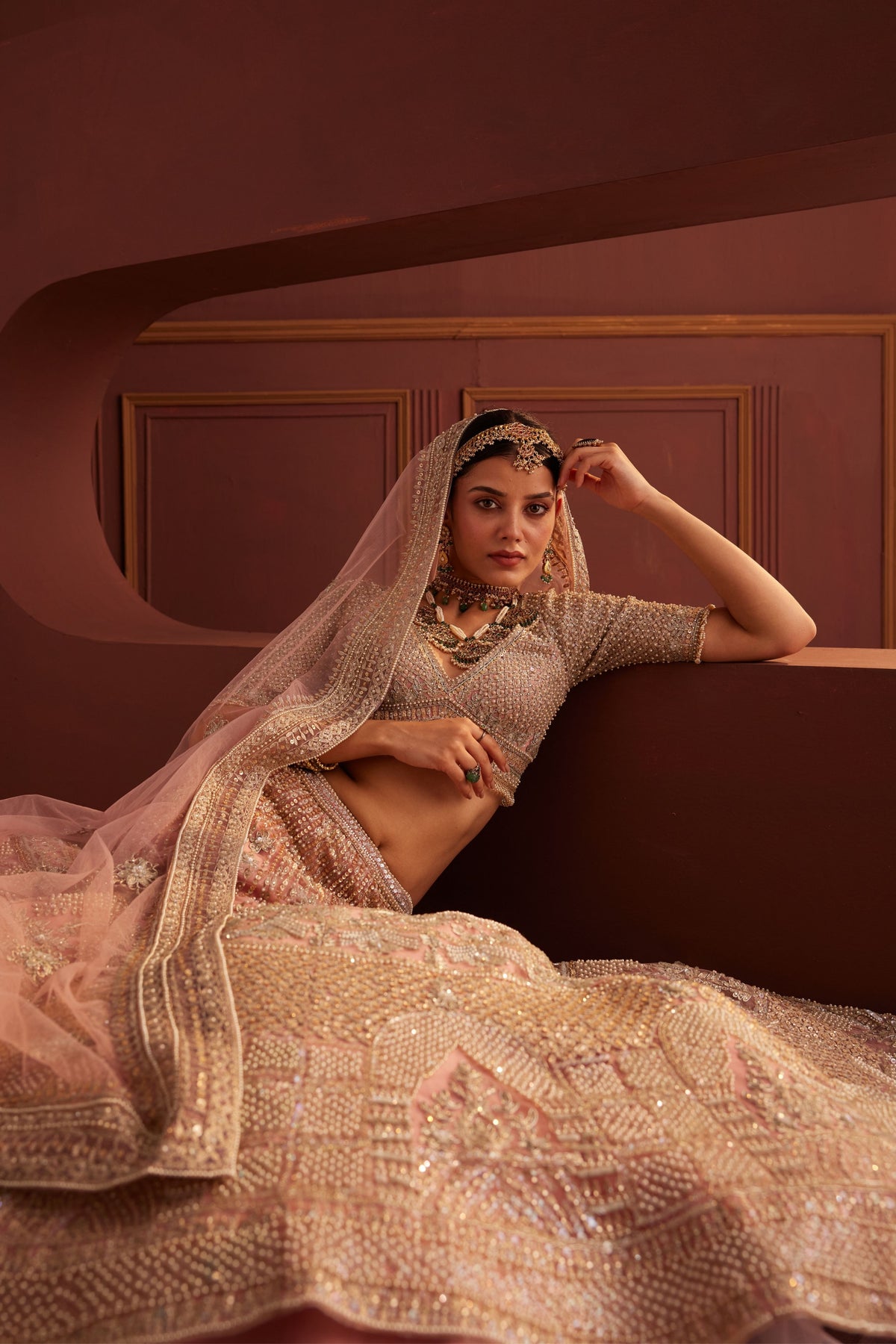 Pink Bead Embellished Bridal Lehenga