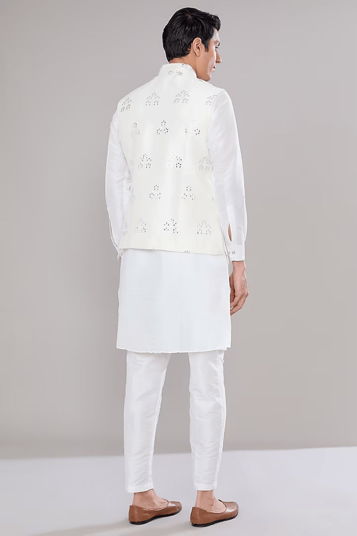 Off White Embroidered Kurta-jacket Set