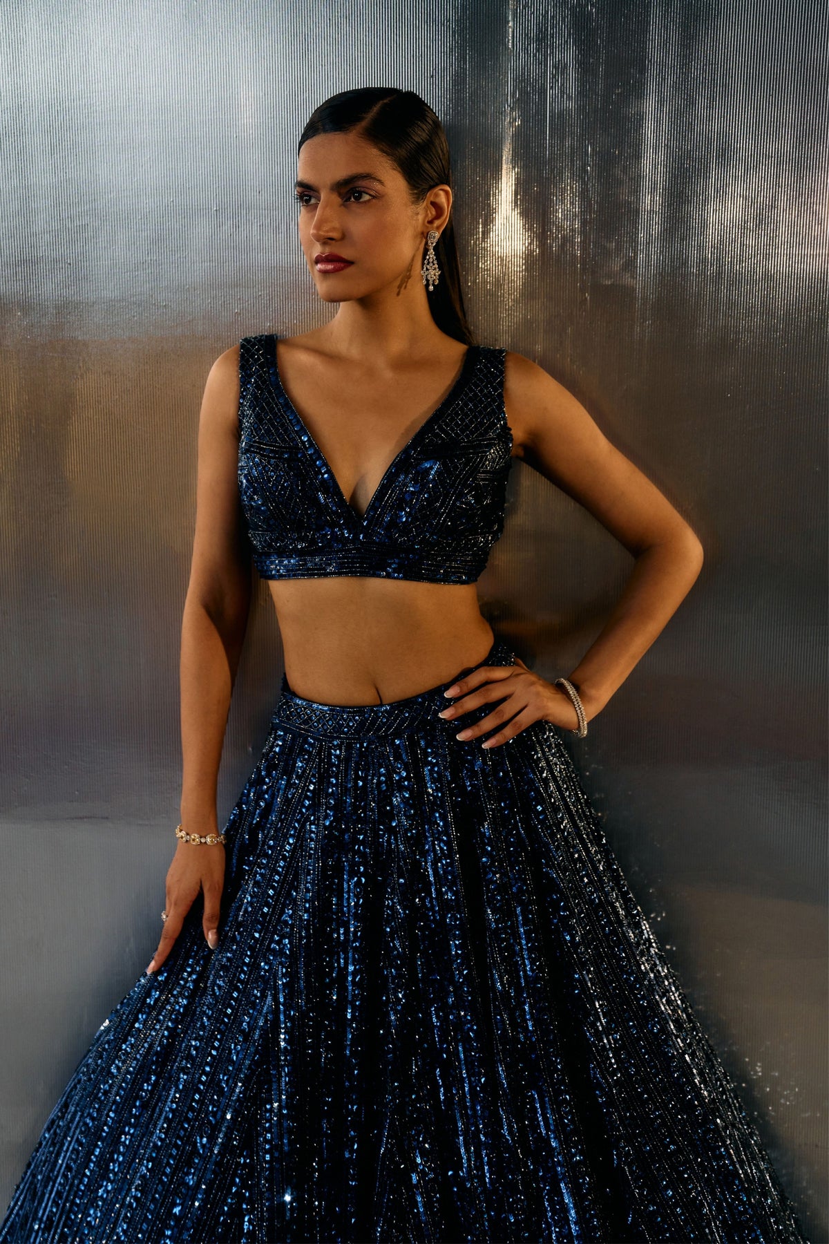 Electric Blue Crystals Lehenga Set