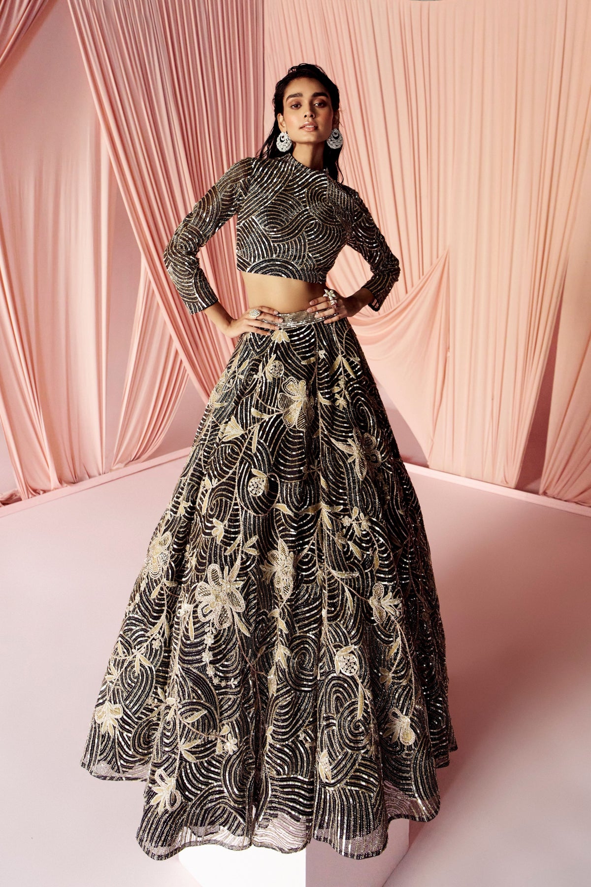 Vera Encrusted Noire Lehenga Set