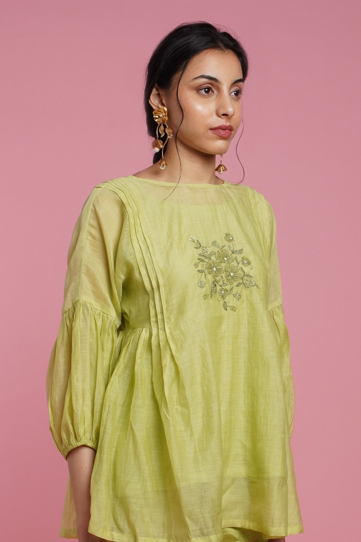 Green Mul Chanderi Top