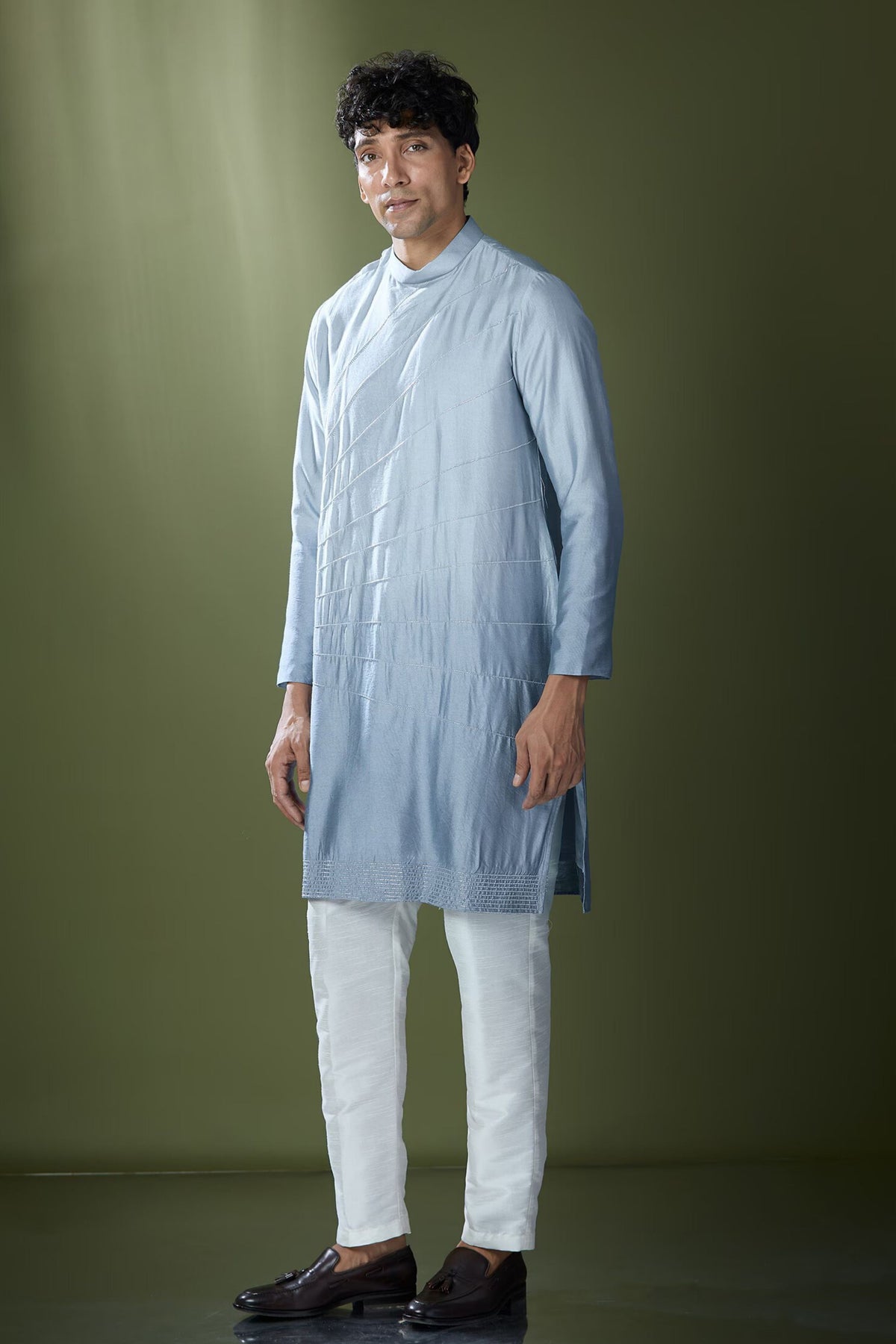 Powder Blue Ombre Embroidered Kurta Set