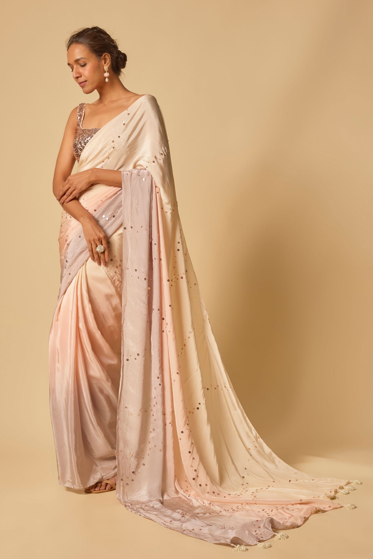 Lilac Ombre Embroidered Saree Set