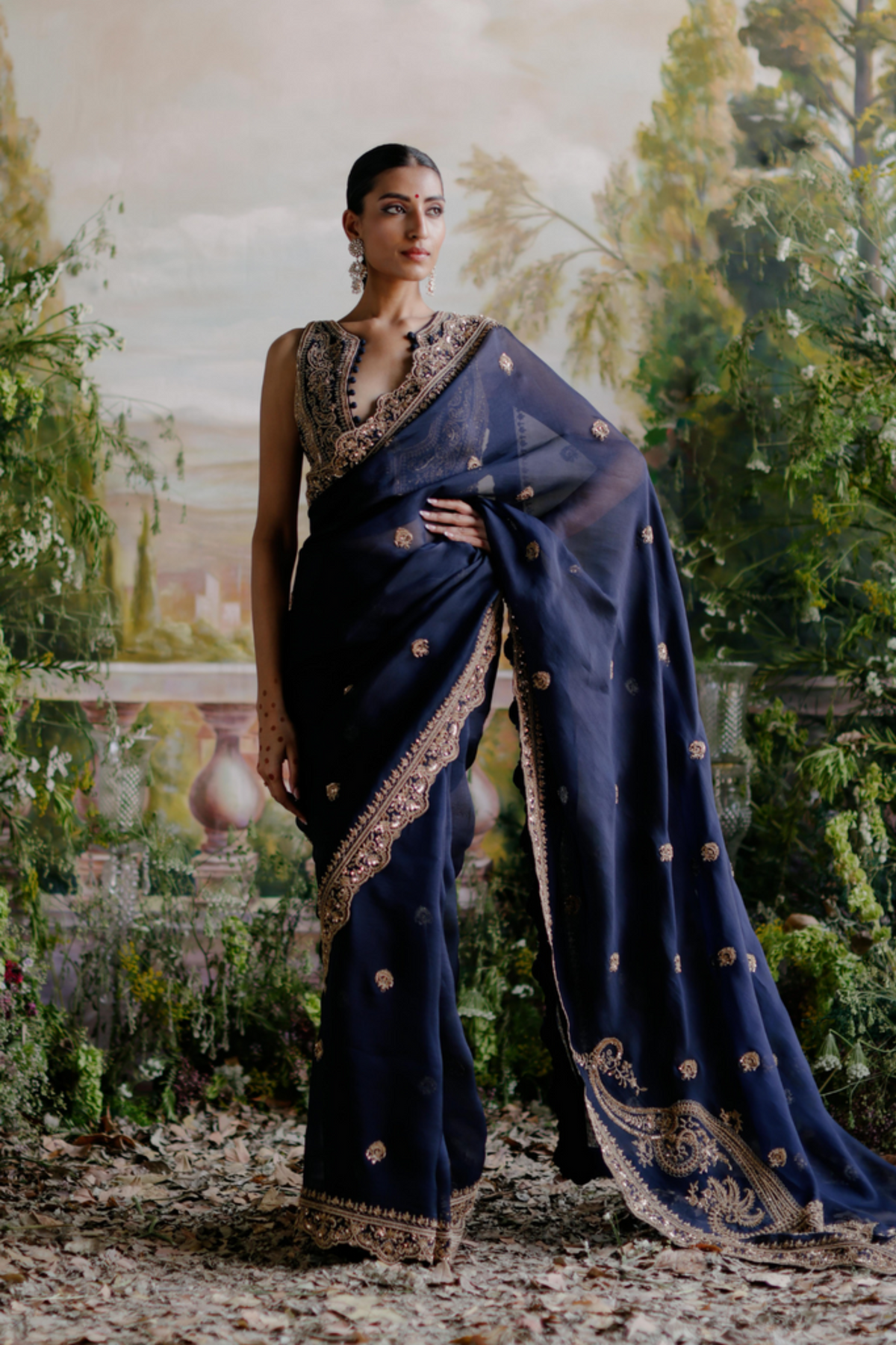 Navy Blue Saree Set