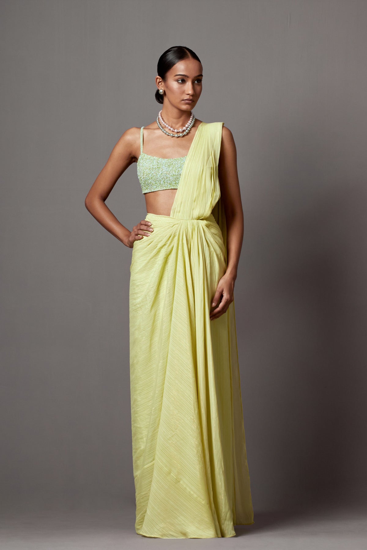 Lime Drape Saree Set