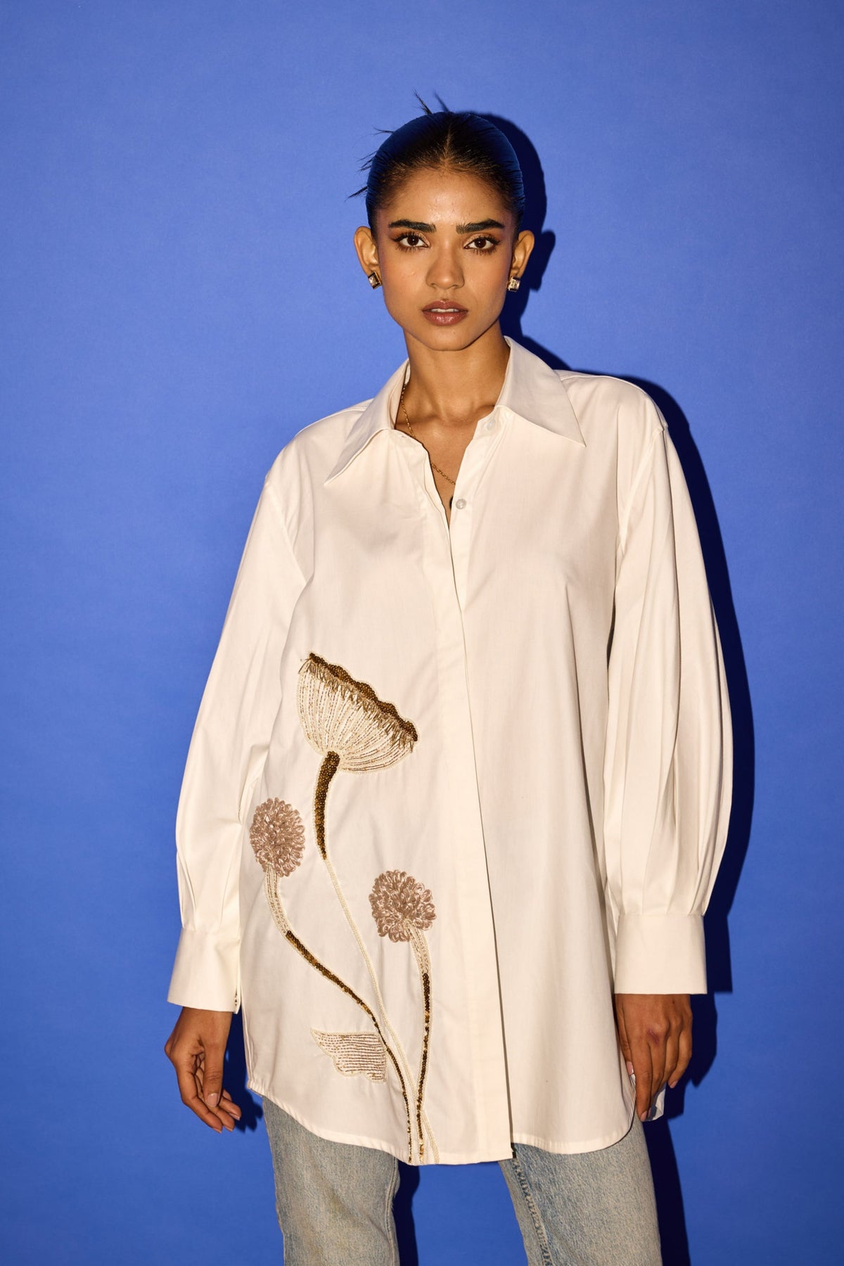 White Embroidered Shirt Dress