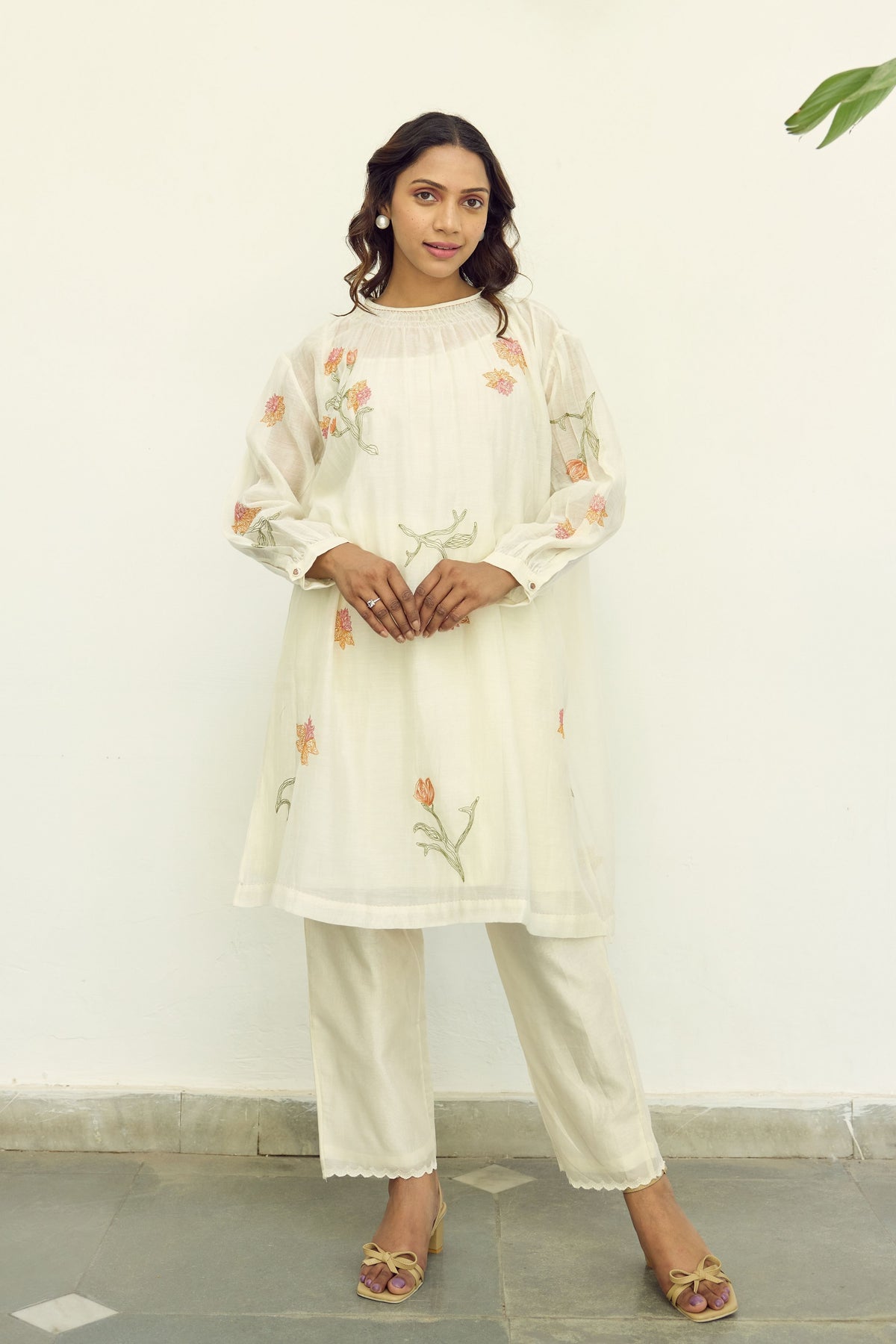 Embroidered Offwhite Chanderi Tunic