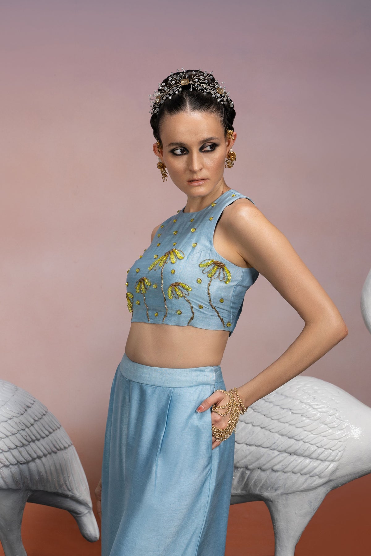 Powder Blue Crystal Co-ord Set