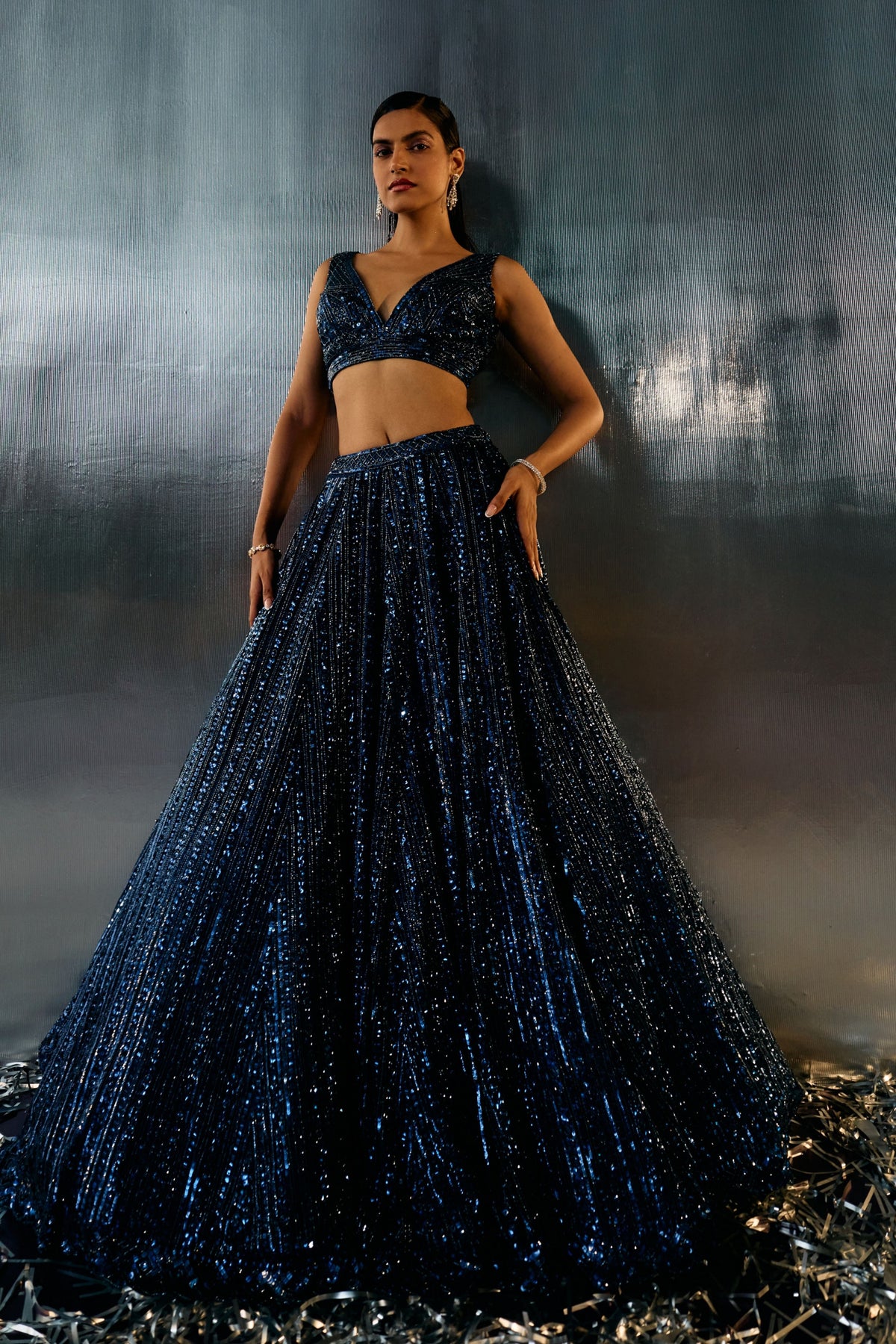 Electric Blue Crystals Lehenga Set