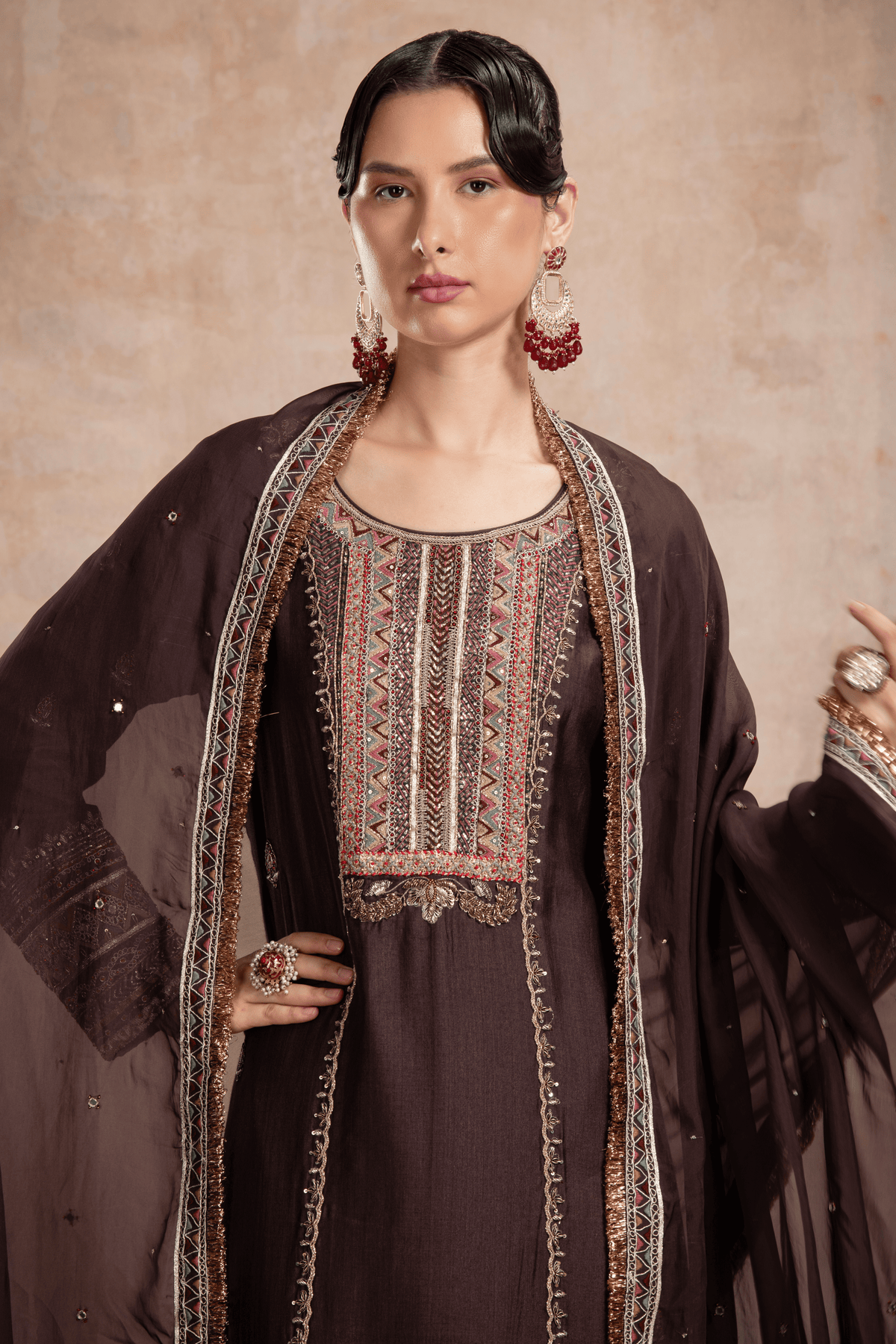 Rabia Straight Suit Set Brown