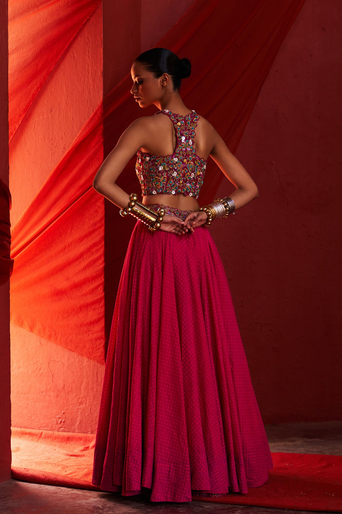 Pink Embroidered Lehenga Set