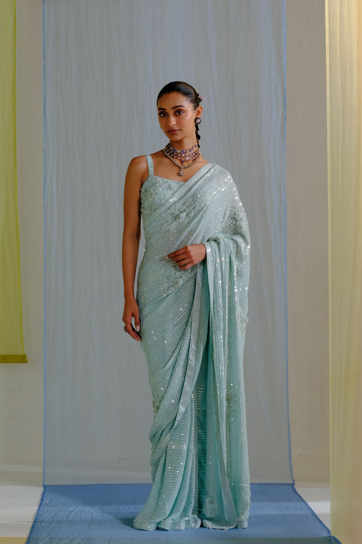 Pale Turquoise Alina Saree Set