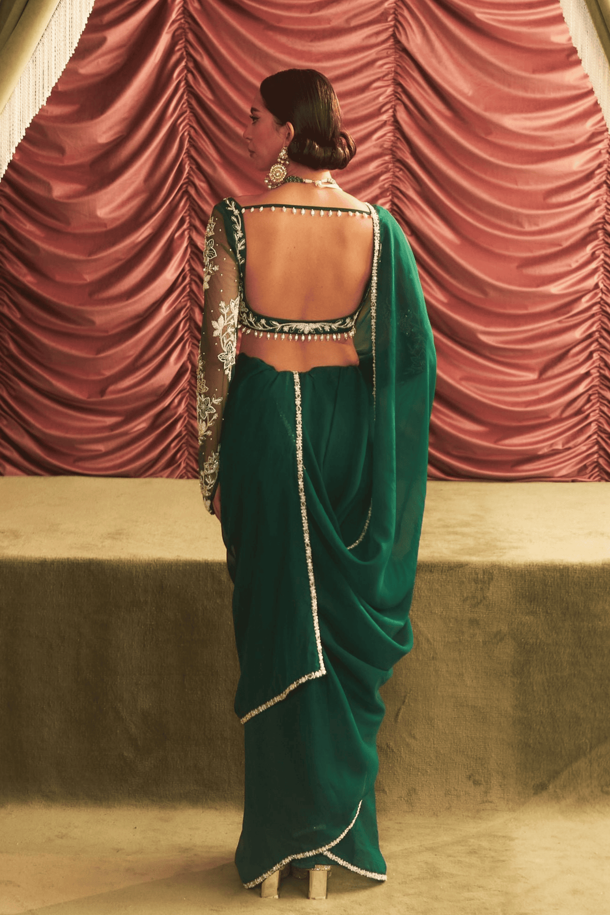 Emerald Saree With Choli Set