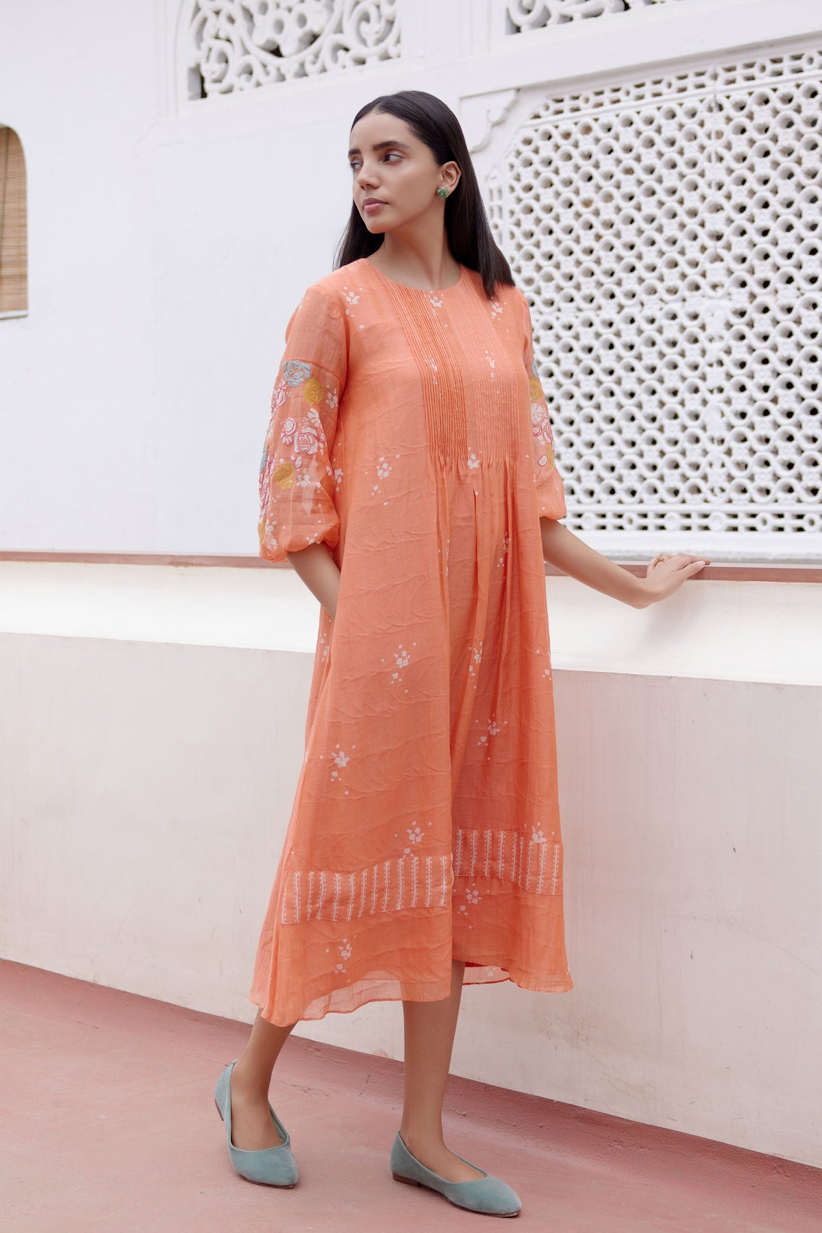 Tangerine Embroidered Dress