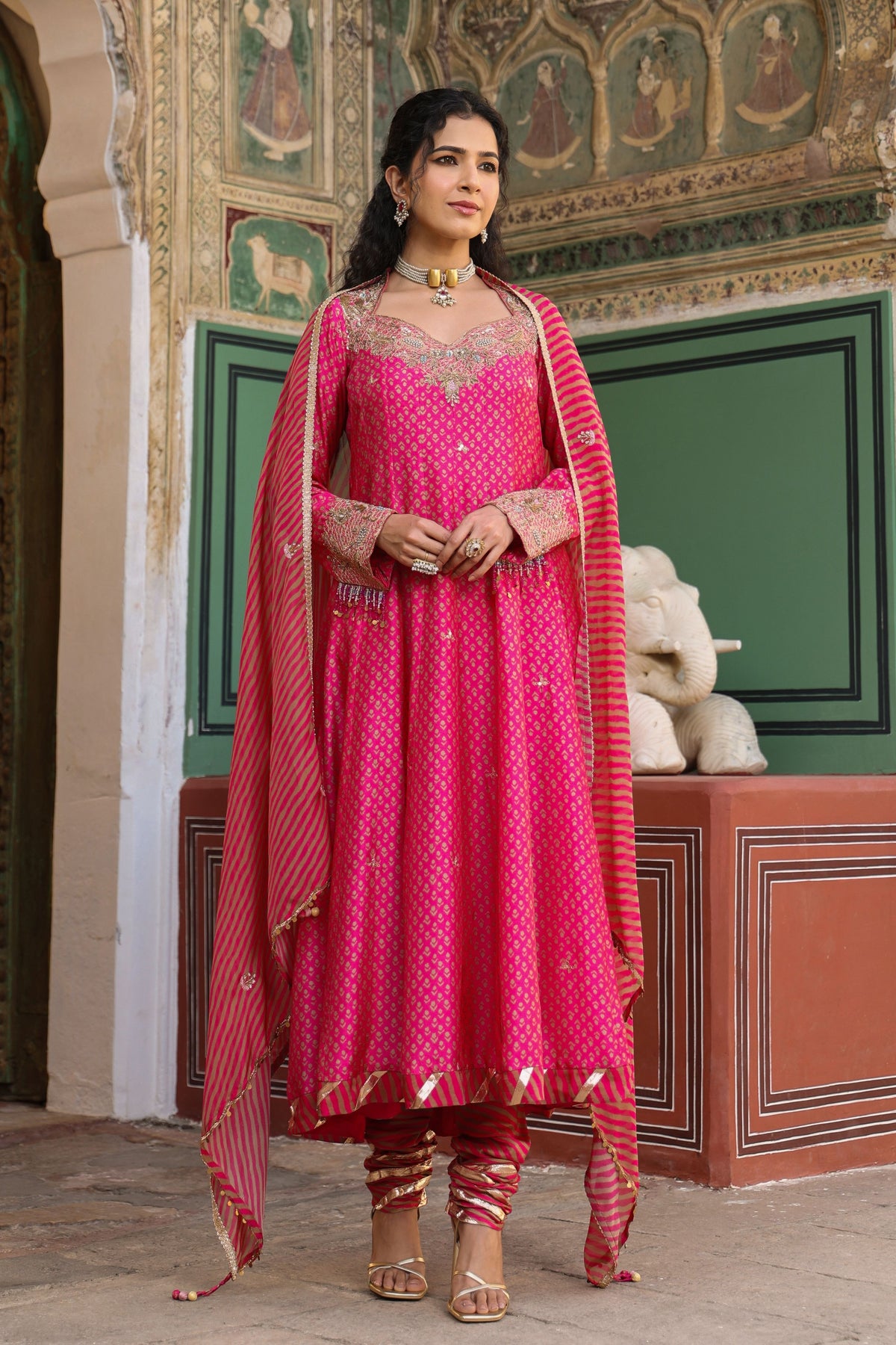 Riwayat Printed Pink Anarkali Set