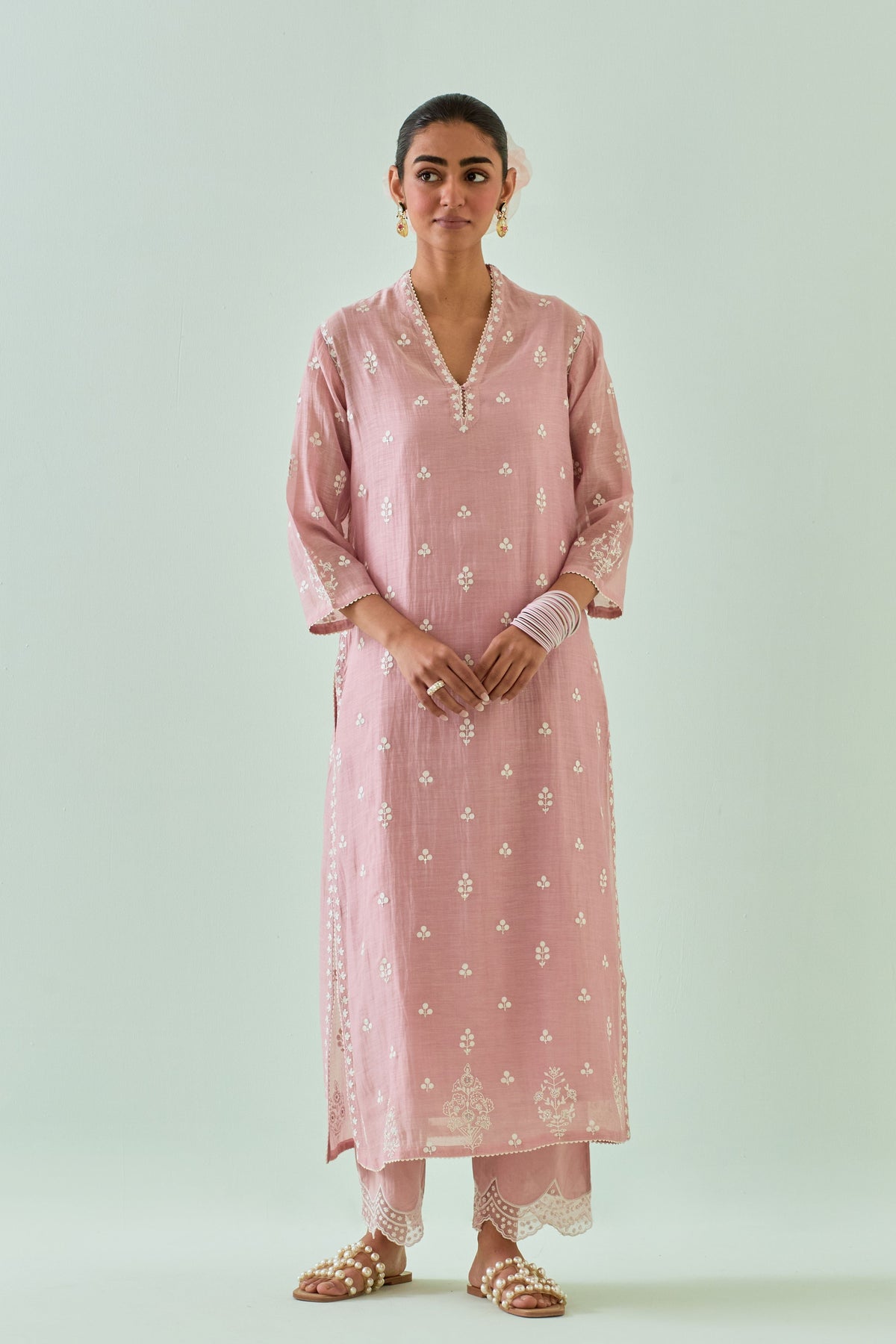 Pink Embroidered Straight Kurta Set