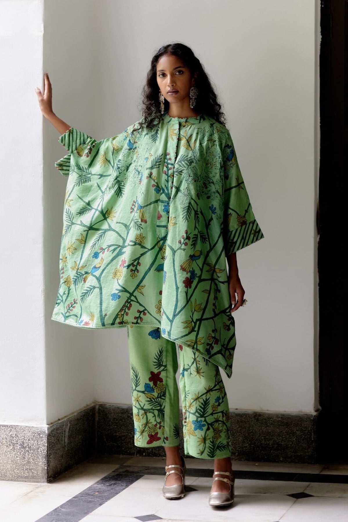 Green Kaftan Kalamkari Set