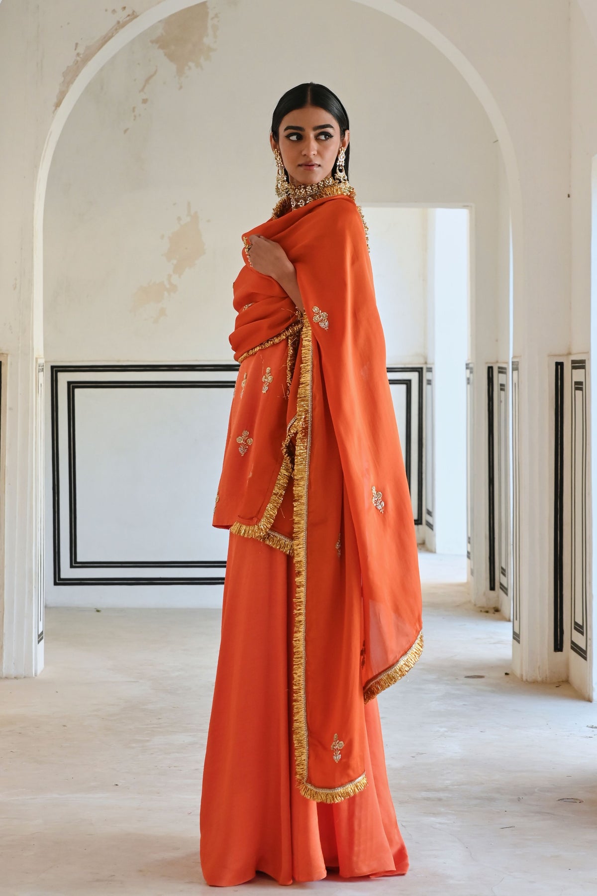 Orange Embroidered Kurta Set