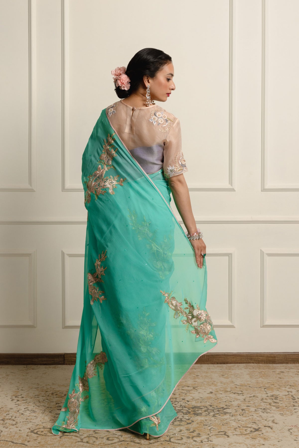 Azuria Teal Chiffon Saree