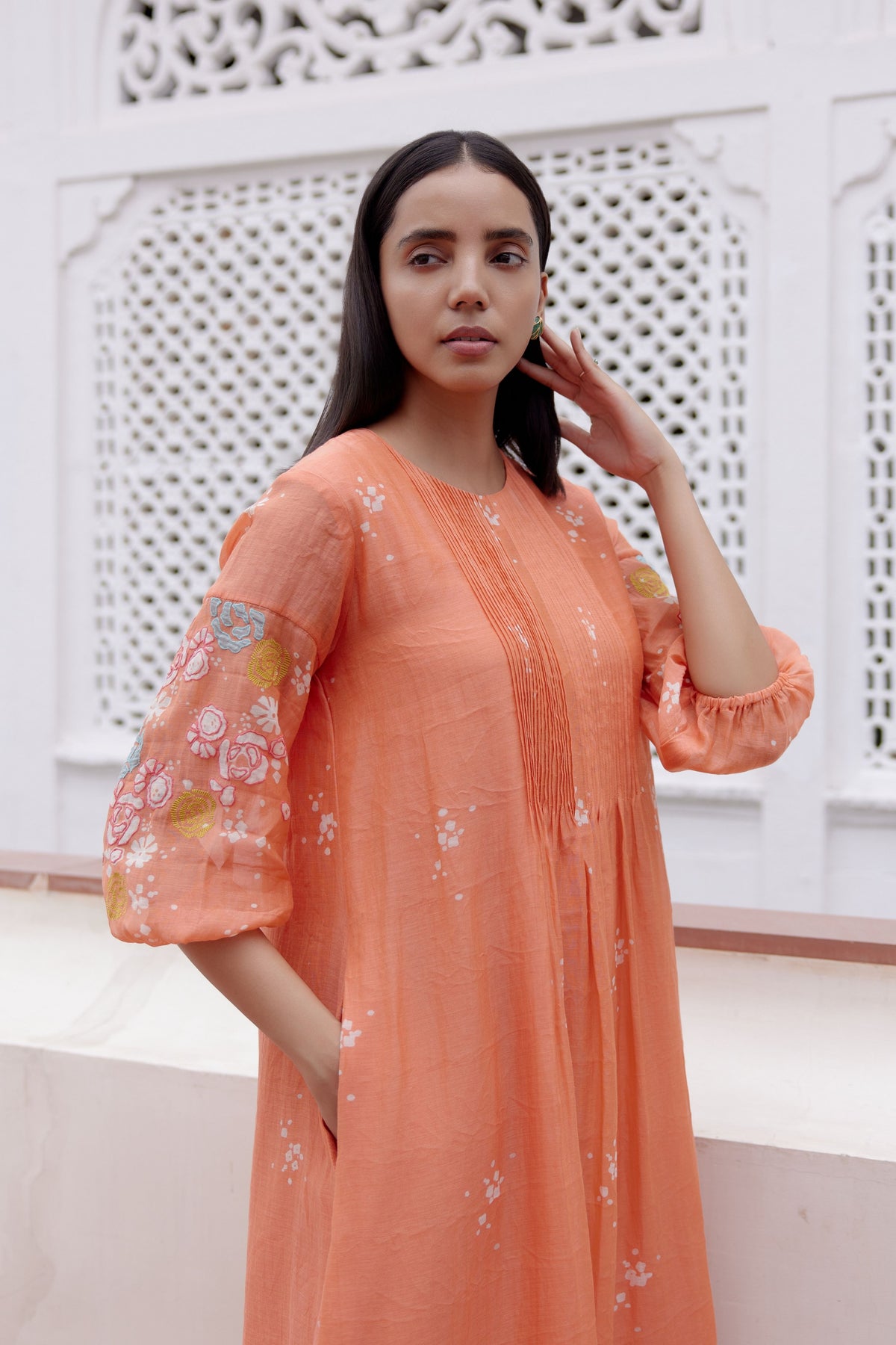 Tangerine Embroidered Dress