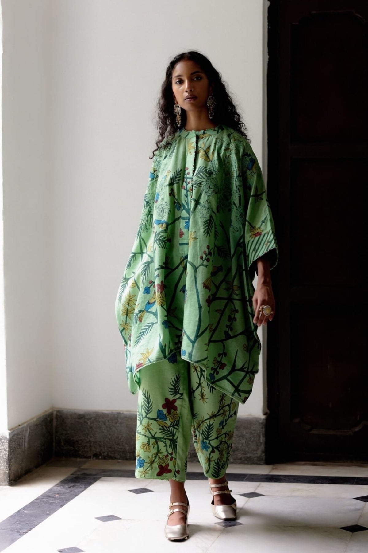 Green Kaftan Kalamkari Set