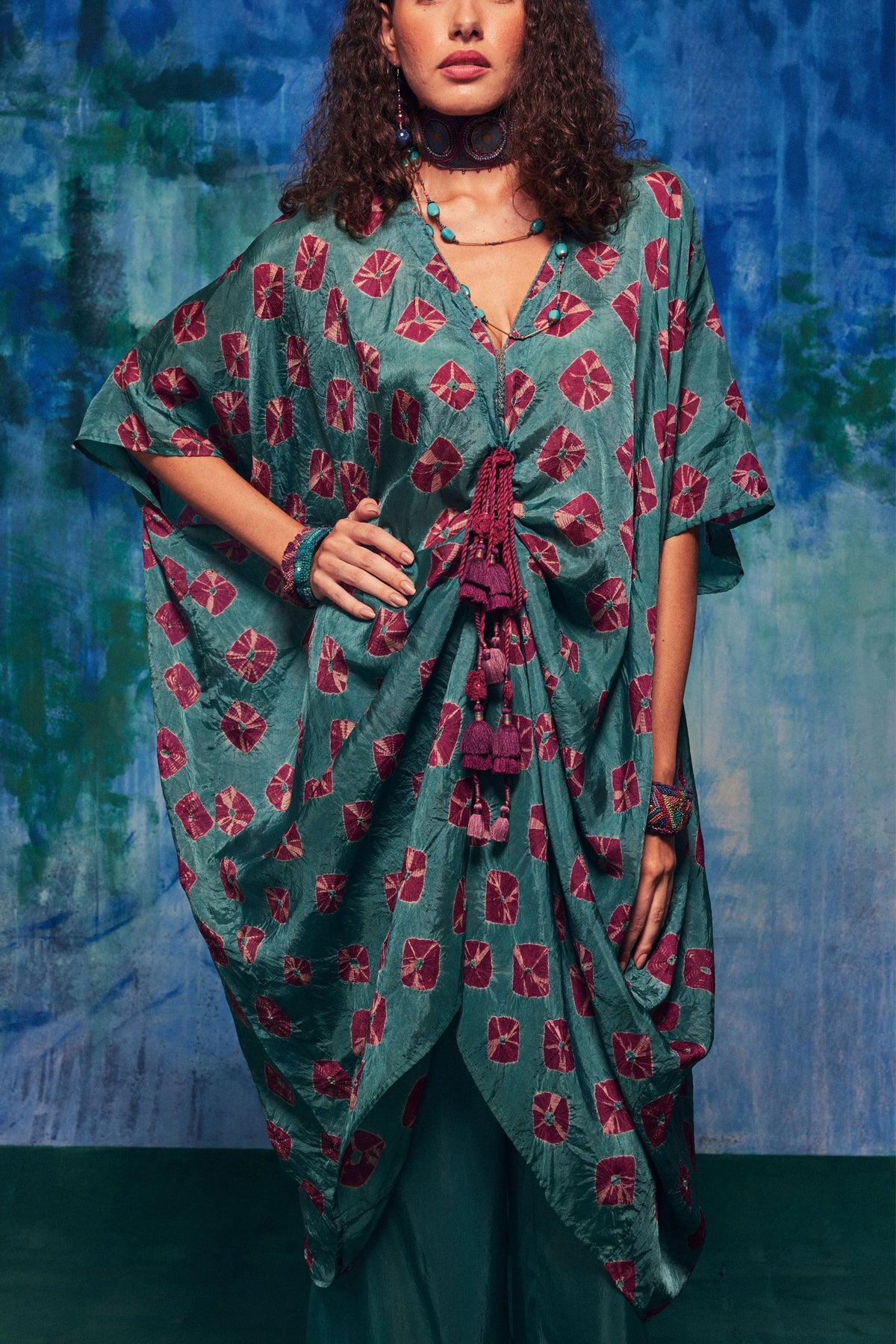 Shibori Coco Teal Kaftan Set