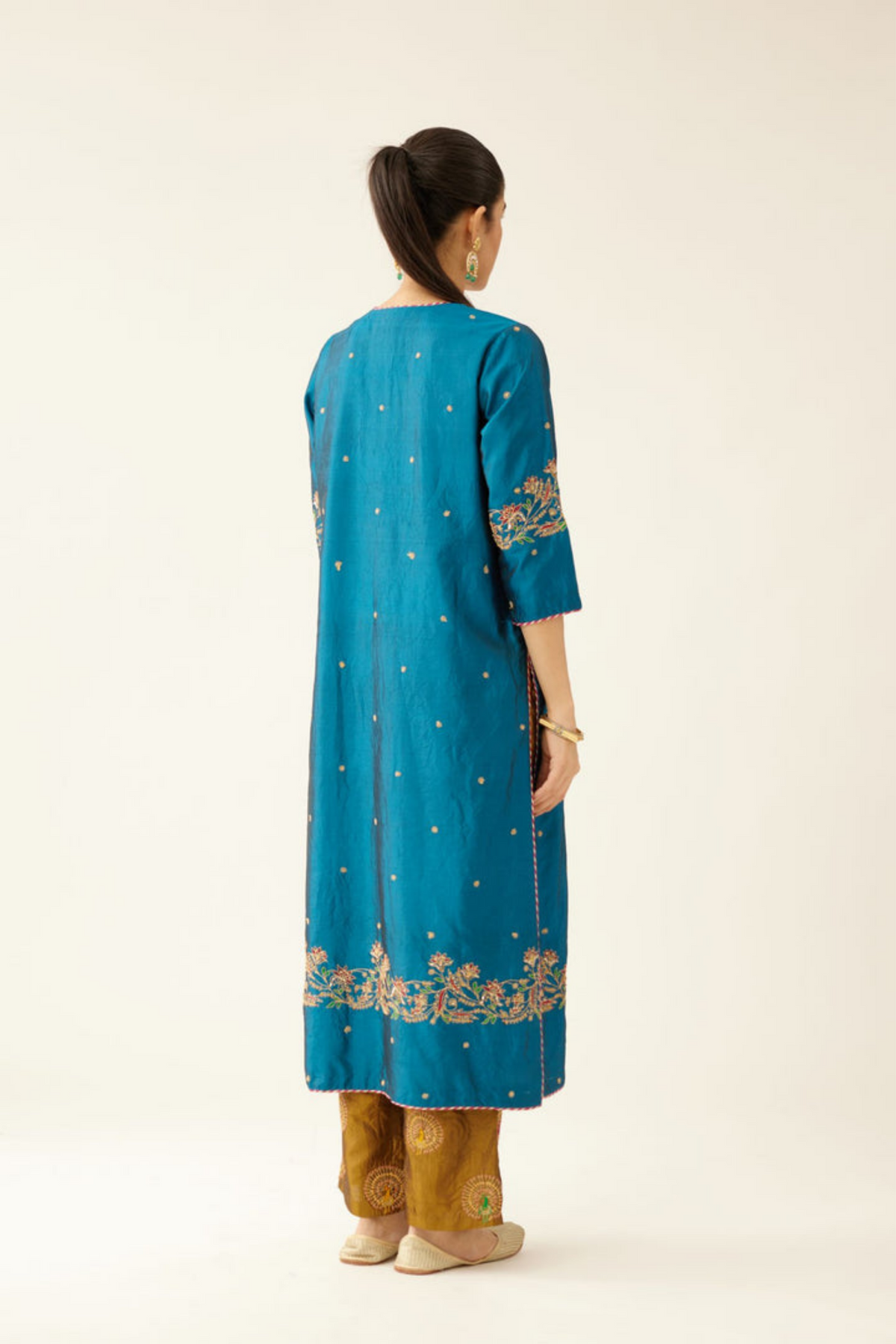 Dark Teal Straight Silk Kurta Set