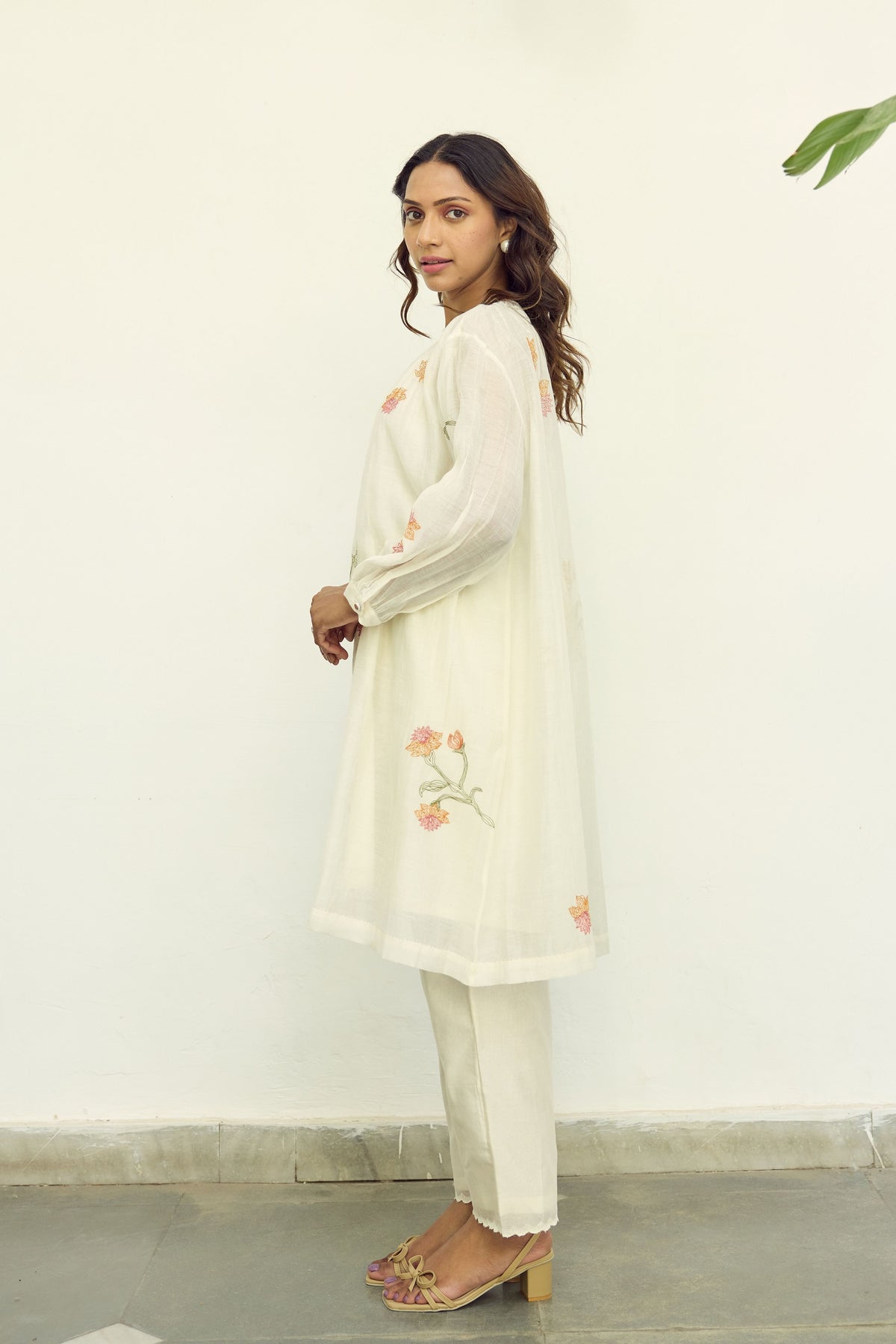 Embroidered Offwhite Chanderi Tunic