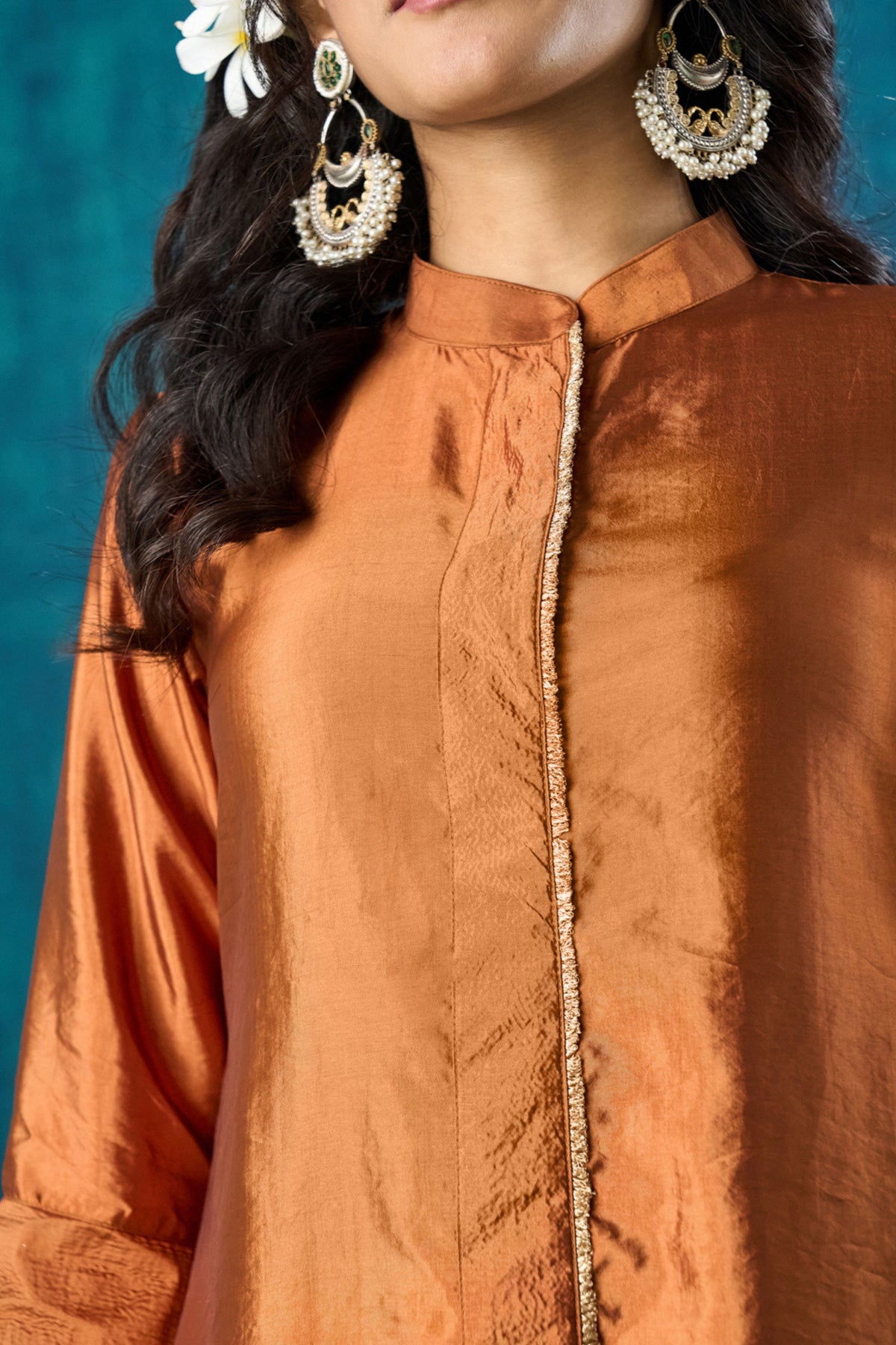 Rust Habotai Silk Kurta Sets