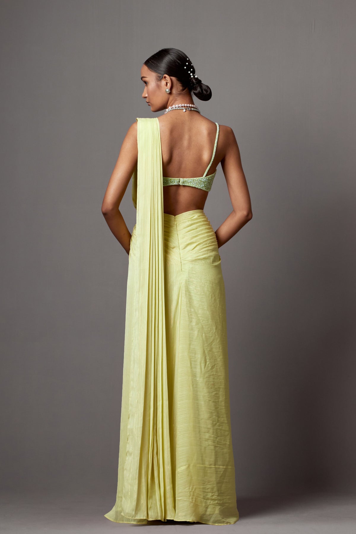 Lime Drape Saree Set