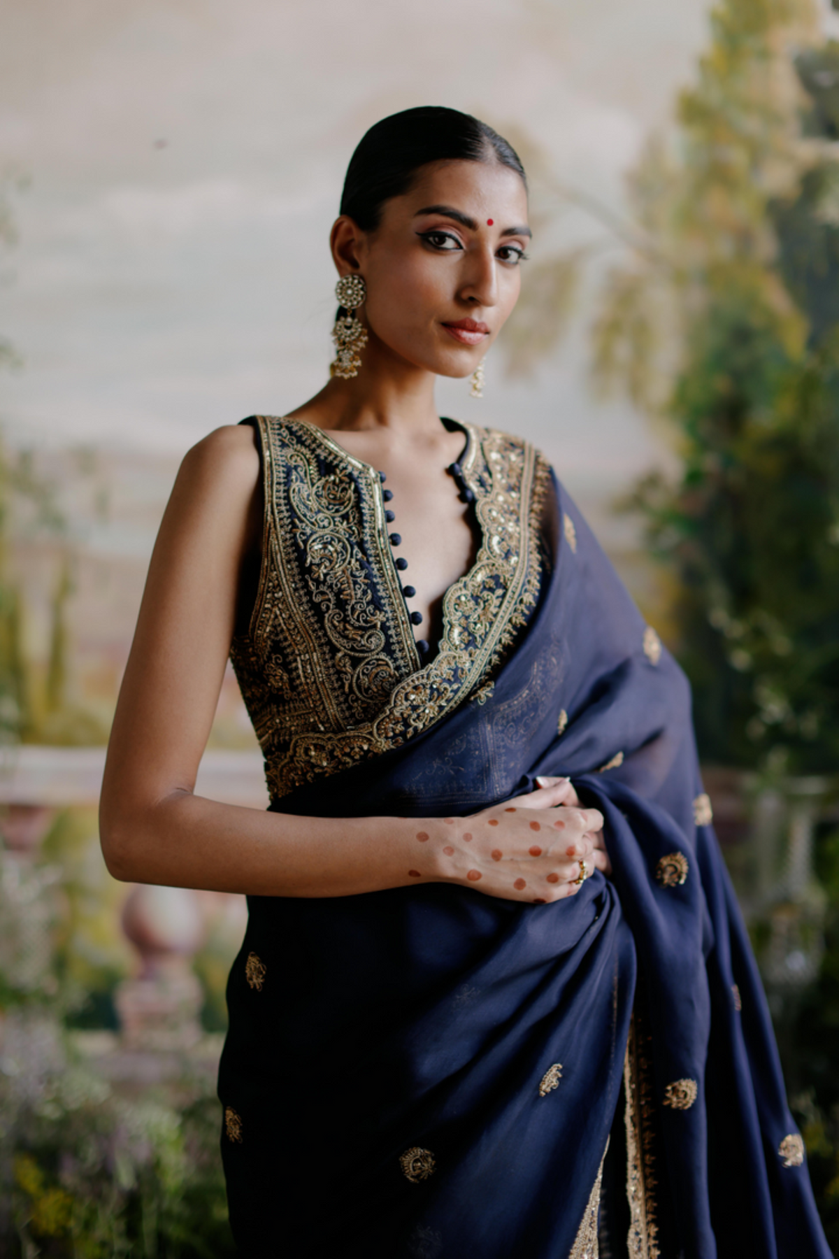 Navy Blue Saree Set