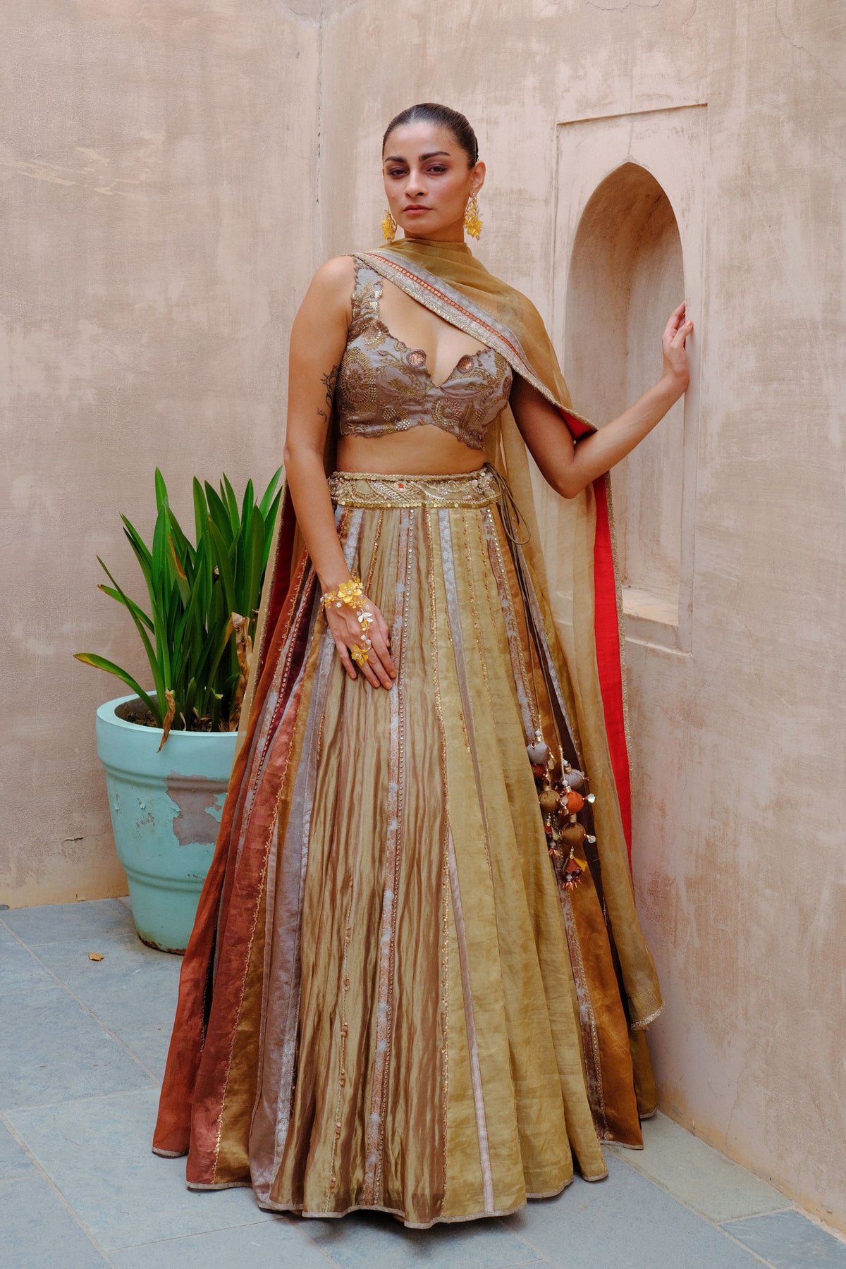 Metallic Silk Tissue Lehenga Set