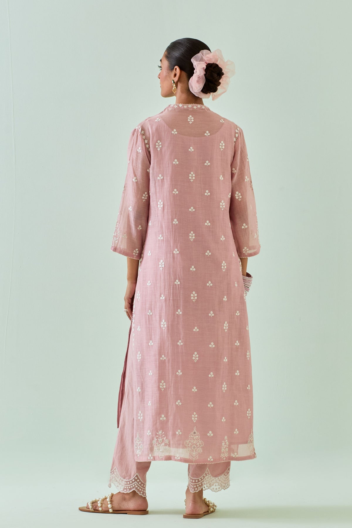 Pink Embroidered Straight Kurta Set