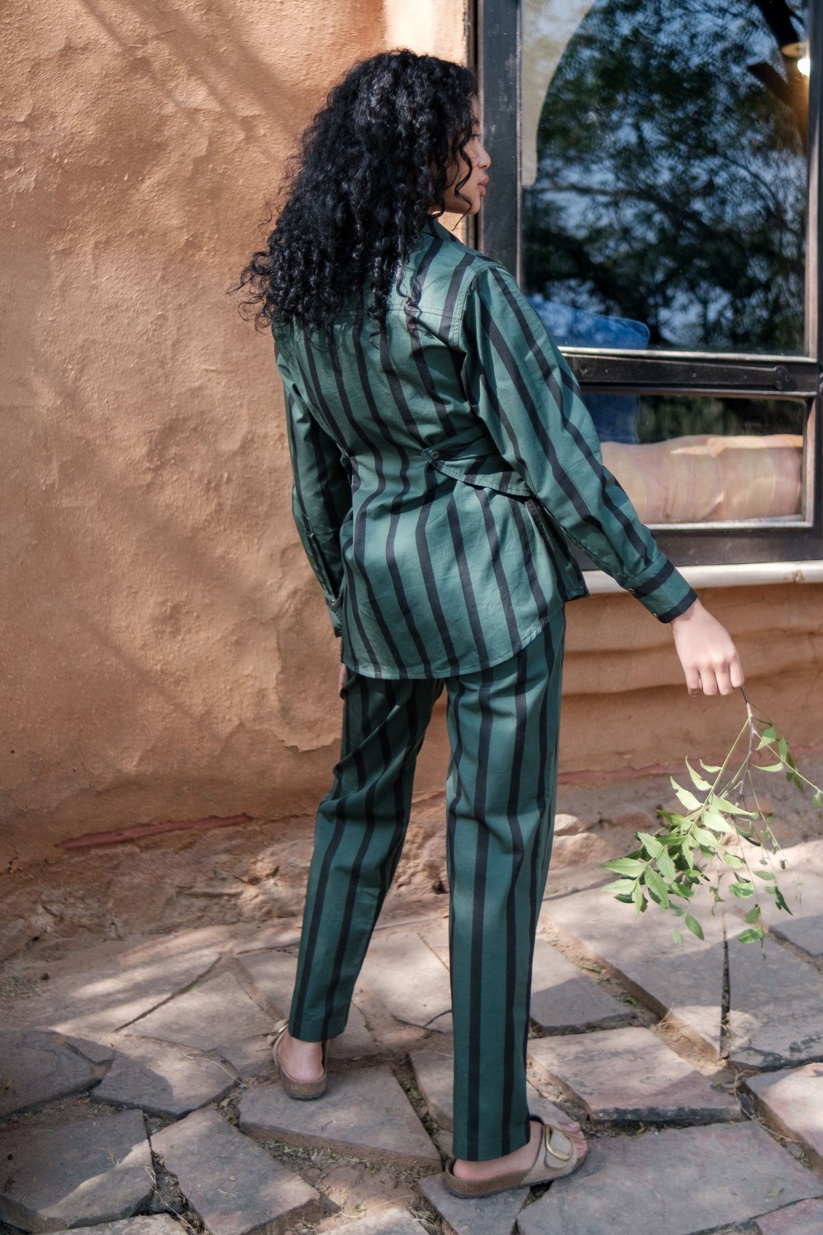 Green Stripes Sandra Straight Pants