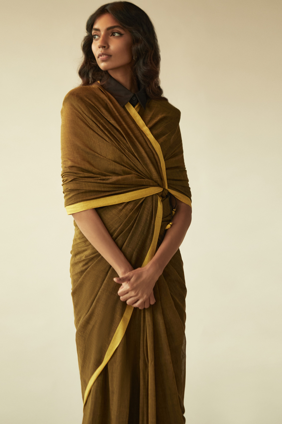 Ochre Yellow Mul saree