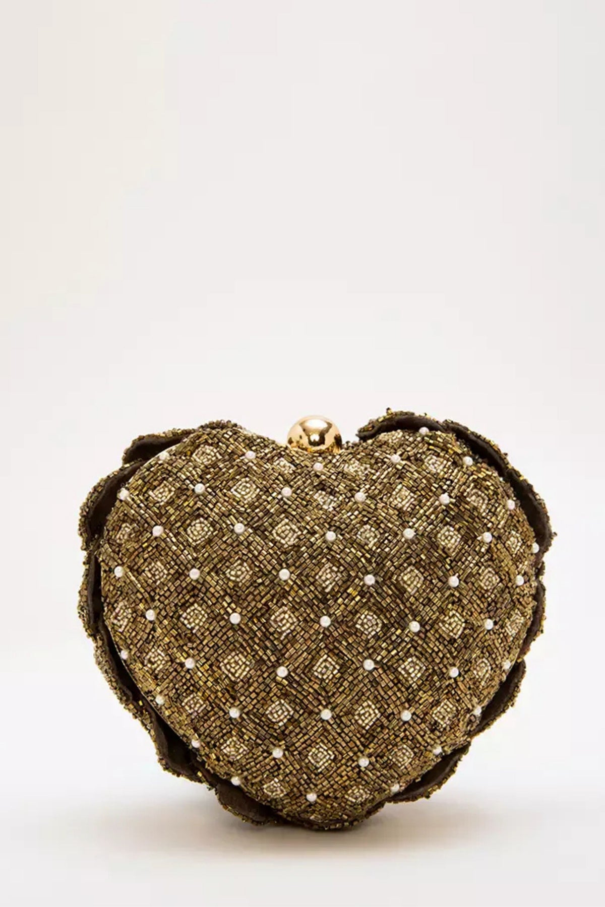 Sa Beaded Heart Clutch – Vintage Gold