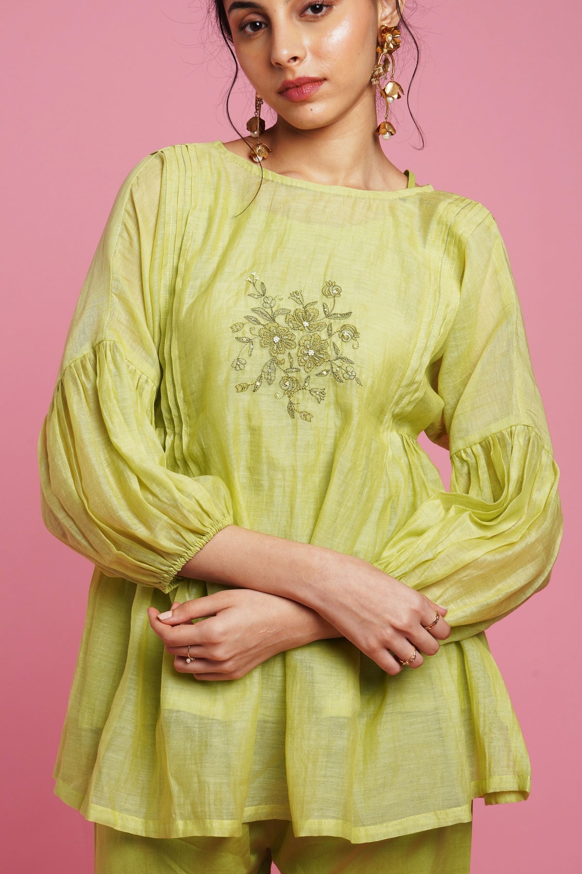 Green Mul Chanderi Top